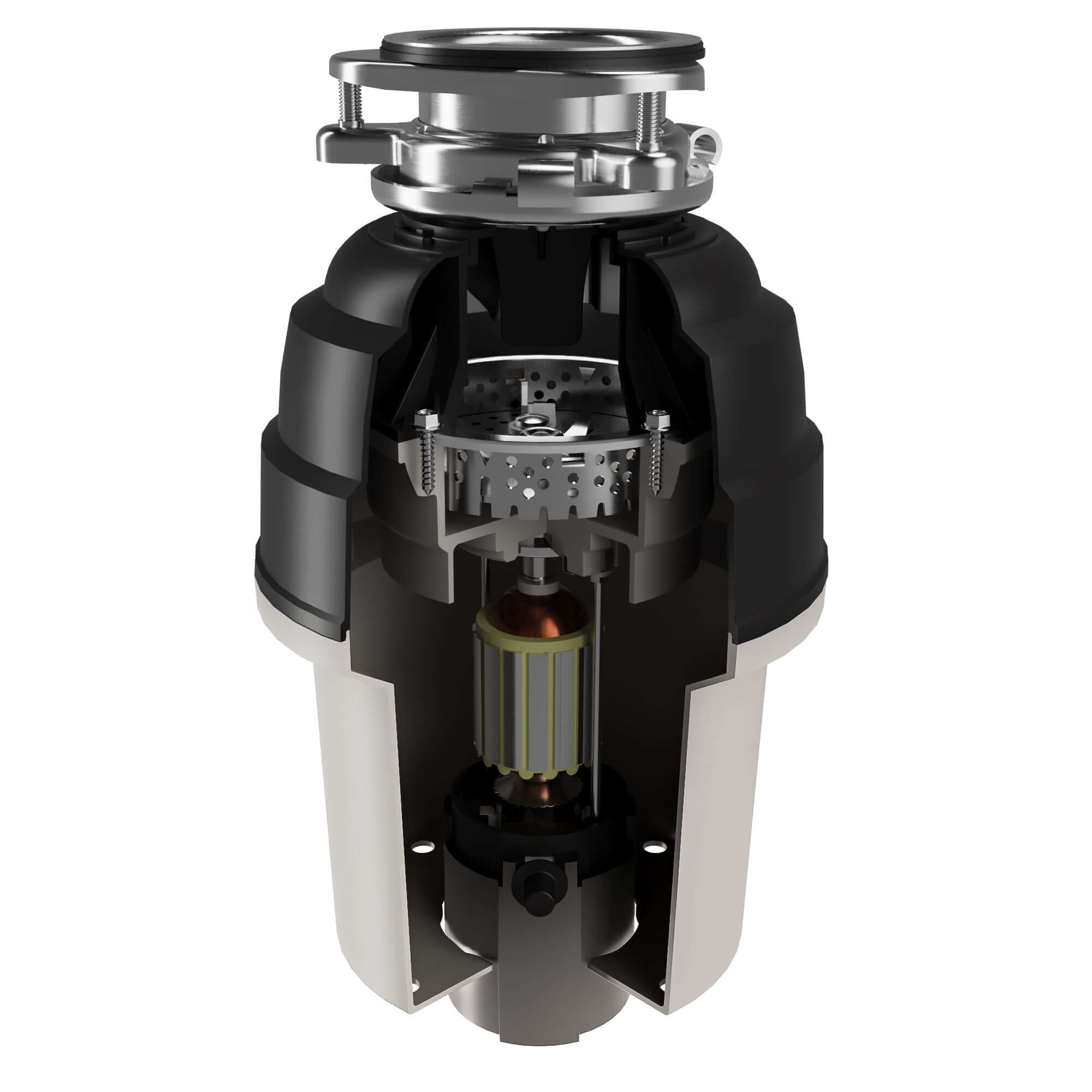 Alternate Image for Karran 3/4 HP Continuous Feed Garbage Disposal for Kitchen Sinks with Power Cord and Accessories Included, Stainless Steel, Black and Grey, KGD270