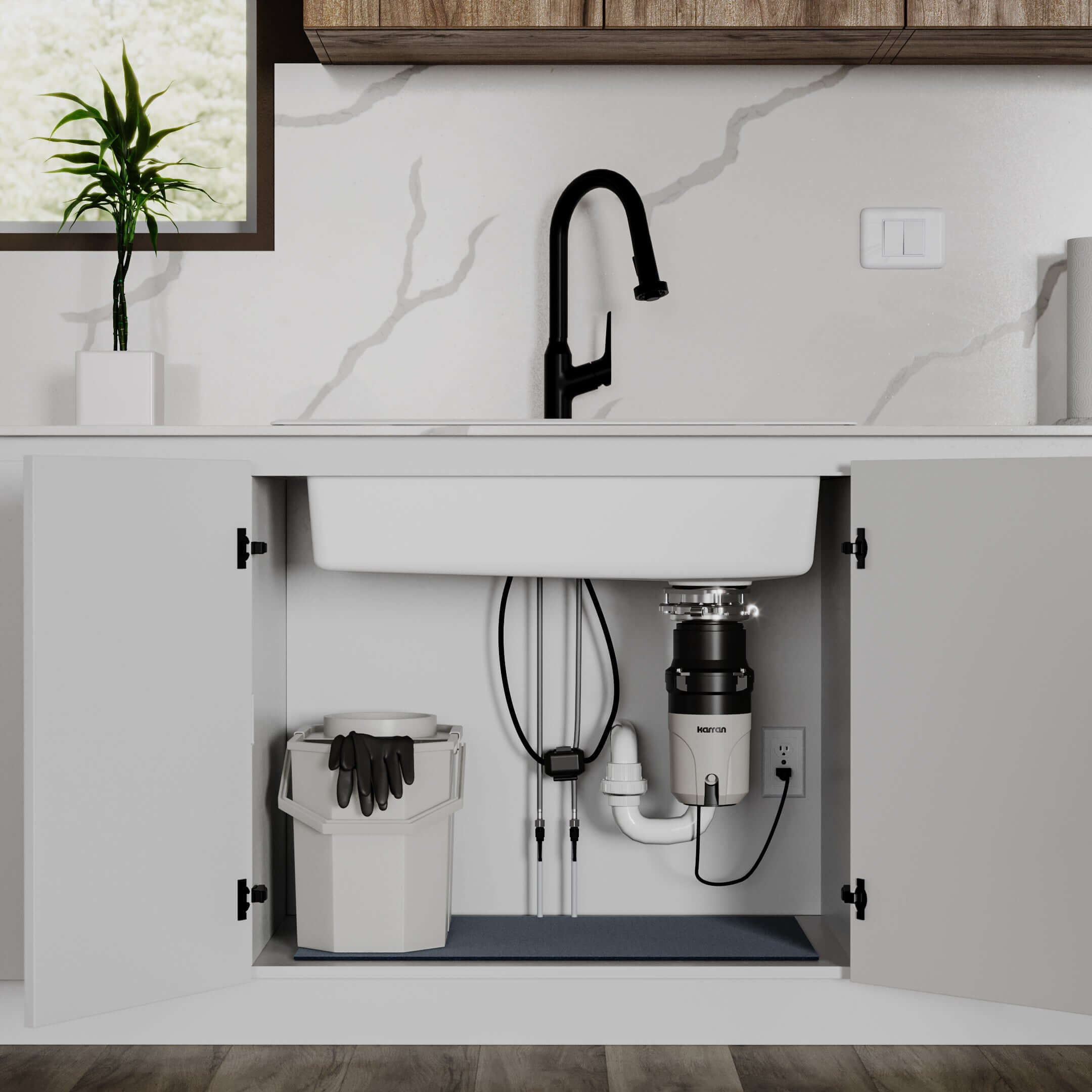 Alternate Image for Karran 1/3 HP Continuous Feed Garbage Disposal for Kitchen Sinks with Power Cord and Accessories Included, Stainless Steel, Black and Grey, KGD230