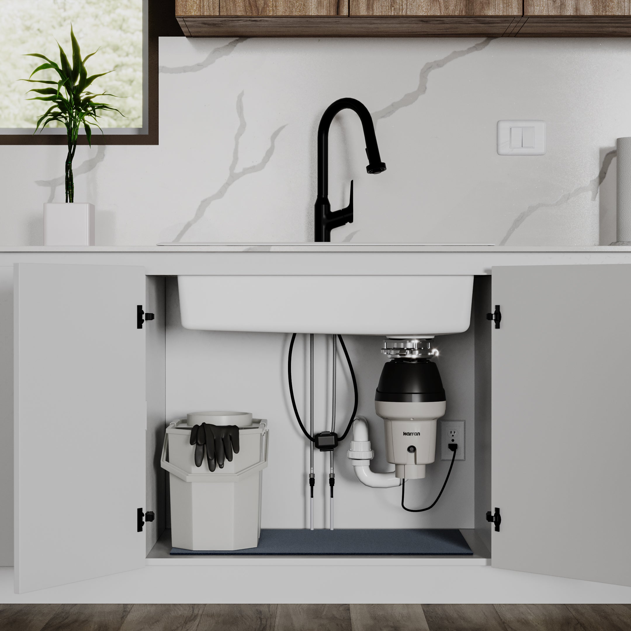 Alternate Image for Karran 1/2 HP Continuous Feed Garbage Disposal for Kitchen Sinks with Power Cord and Accessories Included, Stainless Steel, Black and Grey, KGD250