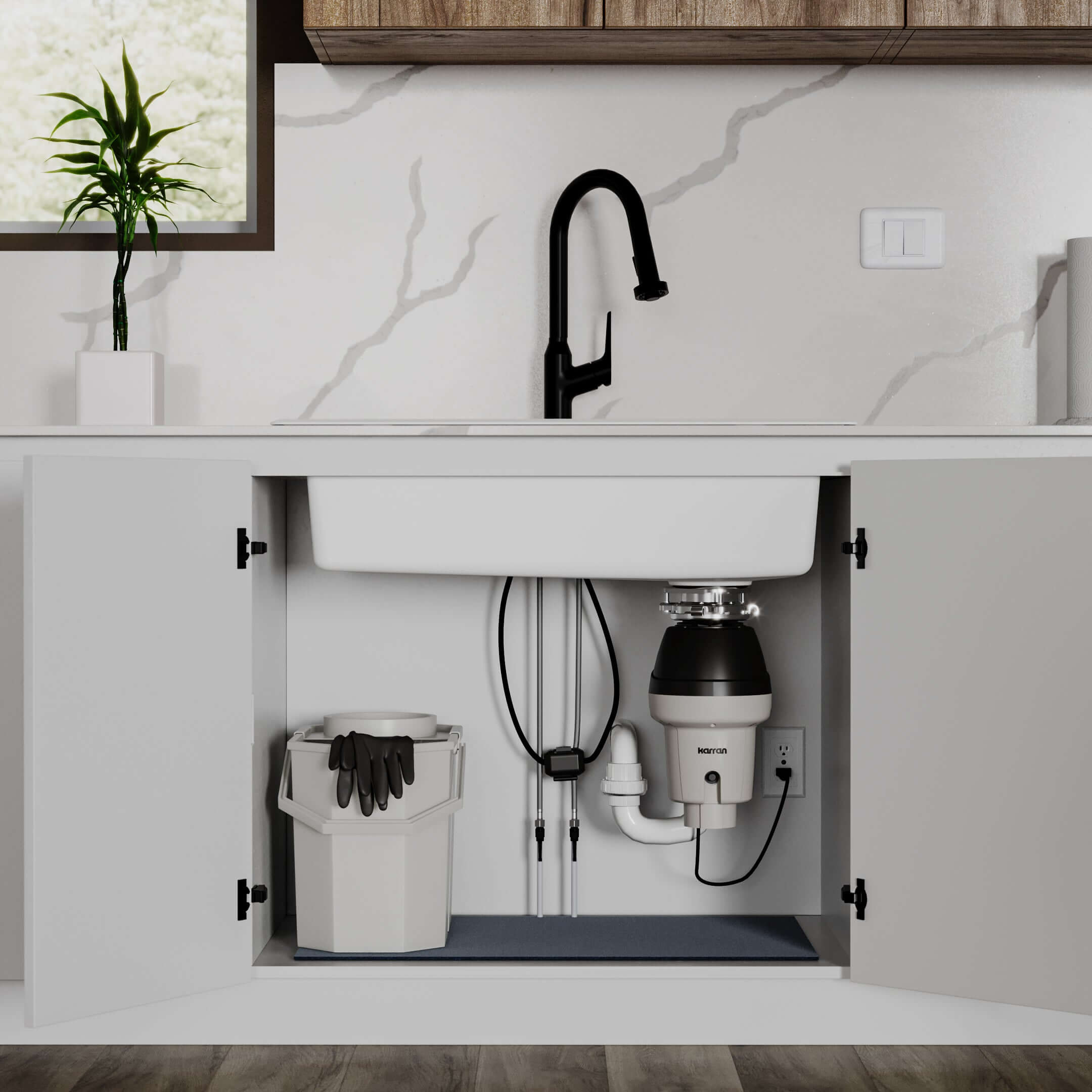 Alternate Image for Karran 1/2 HP Continuous Feed Garbage Disposal for Kitchen Sinks with Power Cord and Accessories Included, Stainless Steel, Black and Grey, KGD250