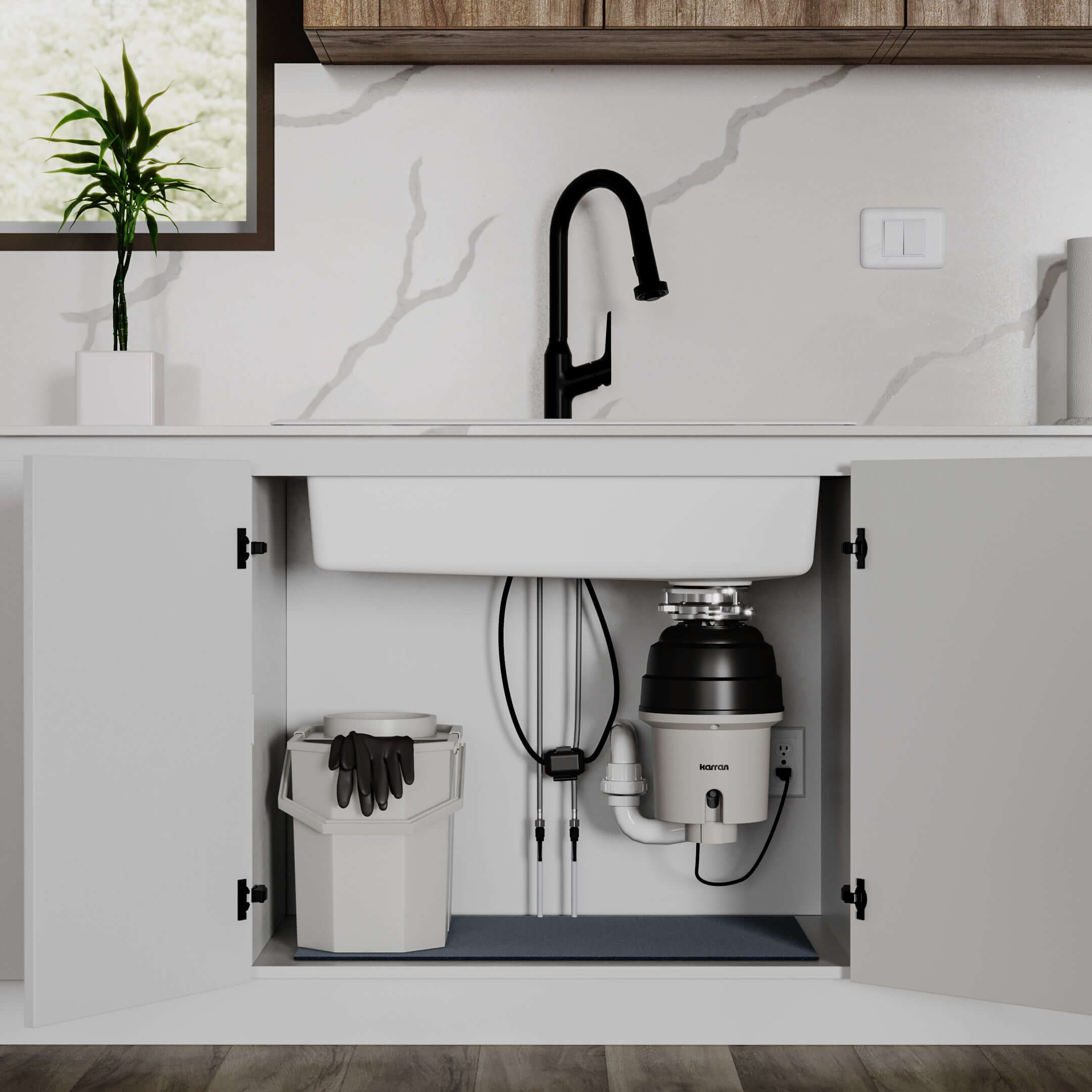 Alternate Image for Karran 3/4 HP Continuous Feed Garbage Disposal for Kitchen Sinks with Power Cord and Accessories Included, Stainless Steel, Black and Grey, KGD270