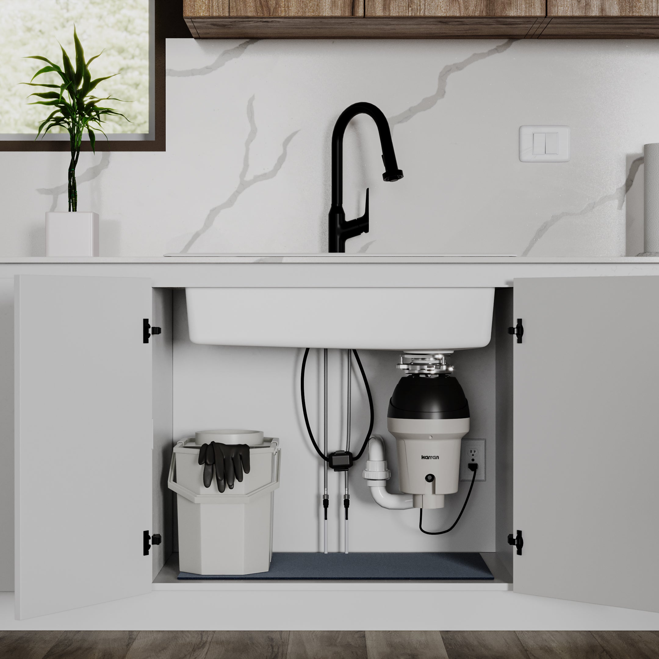 Alternate Image for Karran 1-1/4 HP Continuous Feed Garbage Disposal for Kitchen Sinks with Power Cord and Accessories included, Stainless Steel, Black and Grey, KGD290