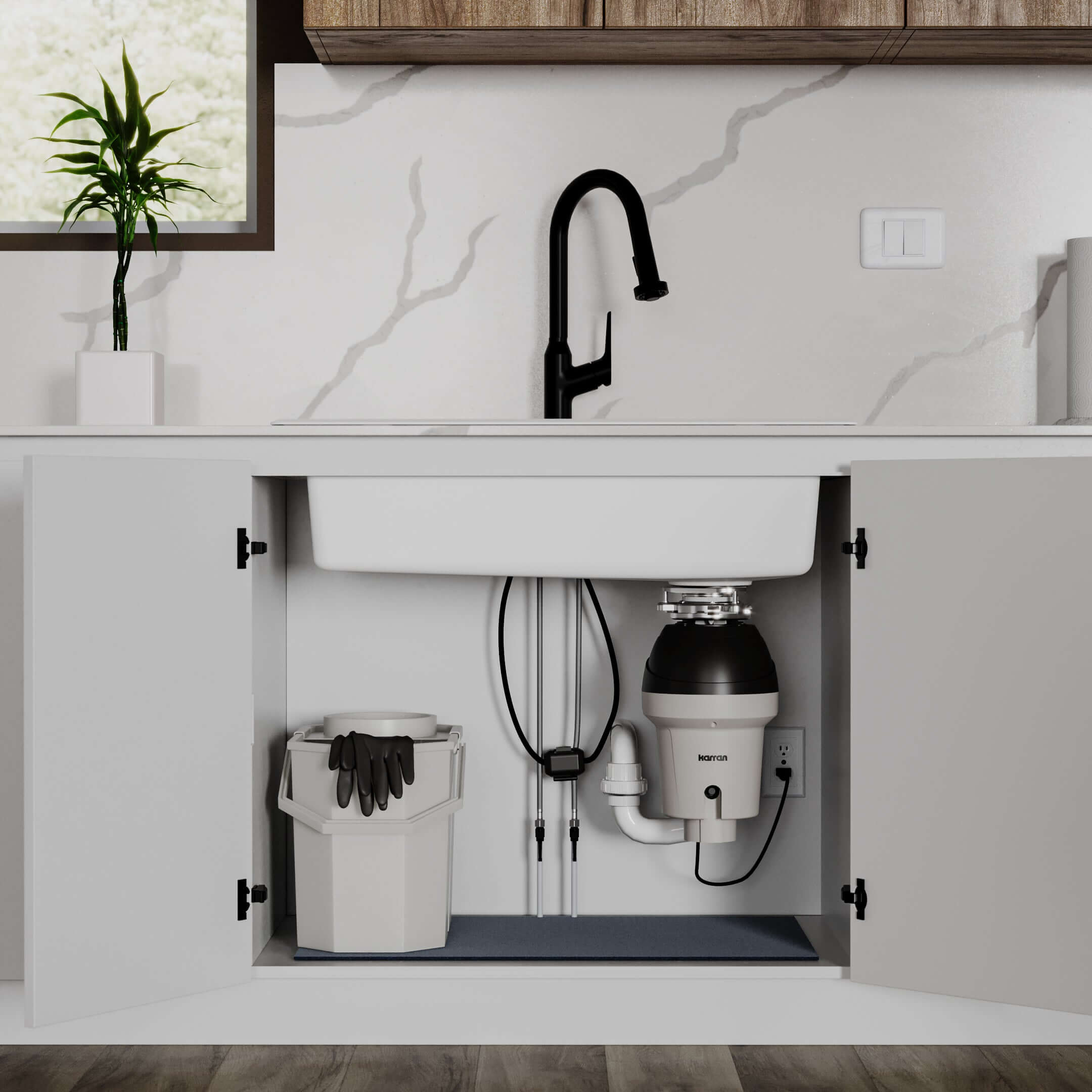 Alternate Image for Karran 1-1/4 HP Continuous Feed Garbage Disposal for Kitchen Sinks with Power Cord and Accessories included, Stainless Steel, Black and Grey, KGD290