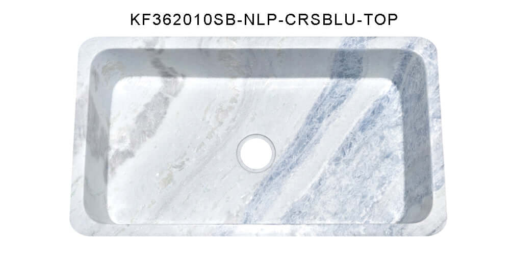 36" Stone Farmhouse Kitchen Sink, Smooth Reversible Apron Front, Crystal Blue Quartzite, KF362010SB-NLP-CRSBLU