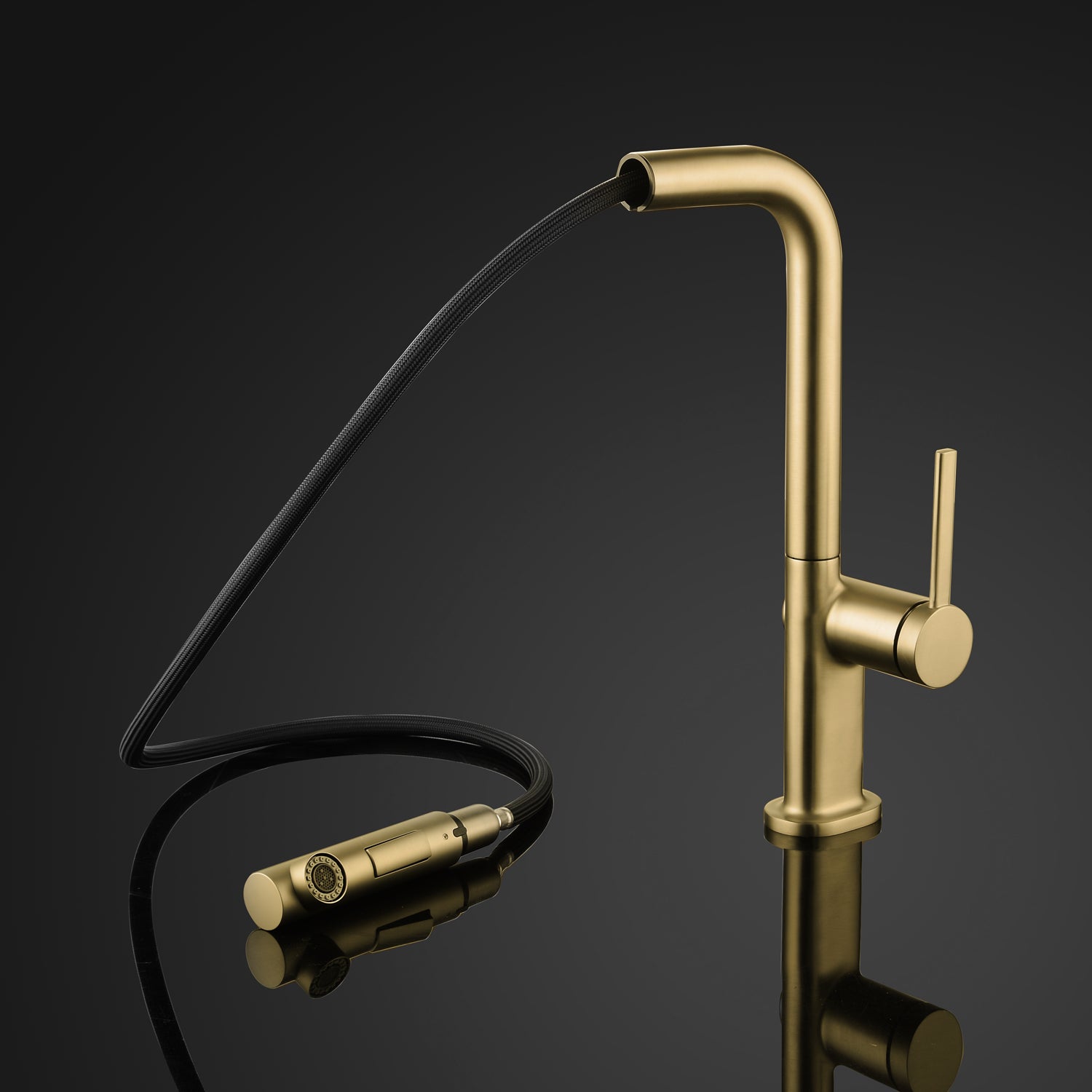 MaestroBath 1.8 GPM Rosa Modern ADA Kitchen Faucet With 2 Jets, Brushed Gold, Lead-Free Brass, KIT-ROS-BGL
