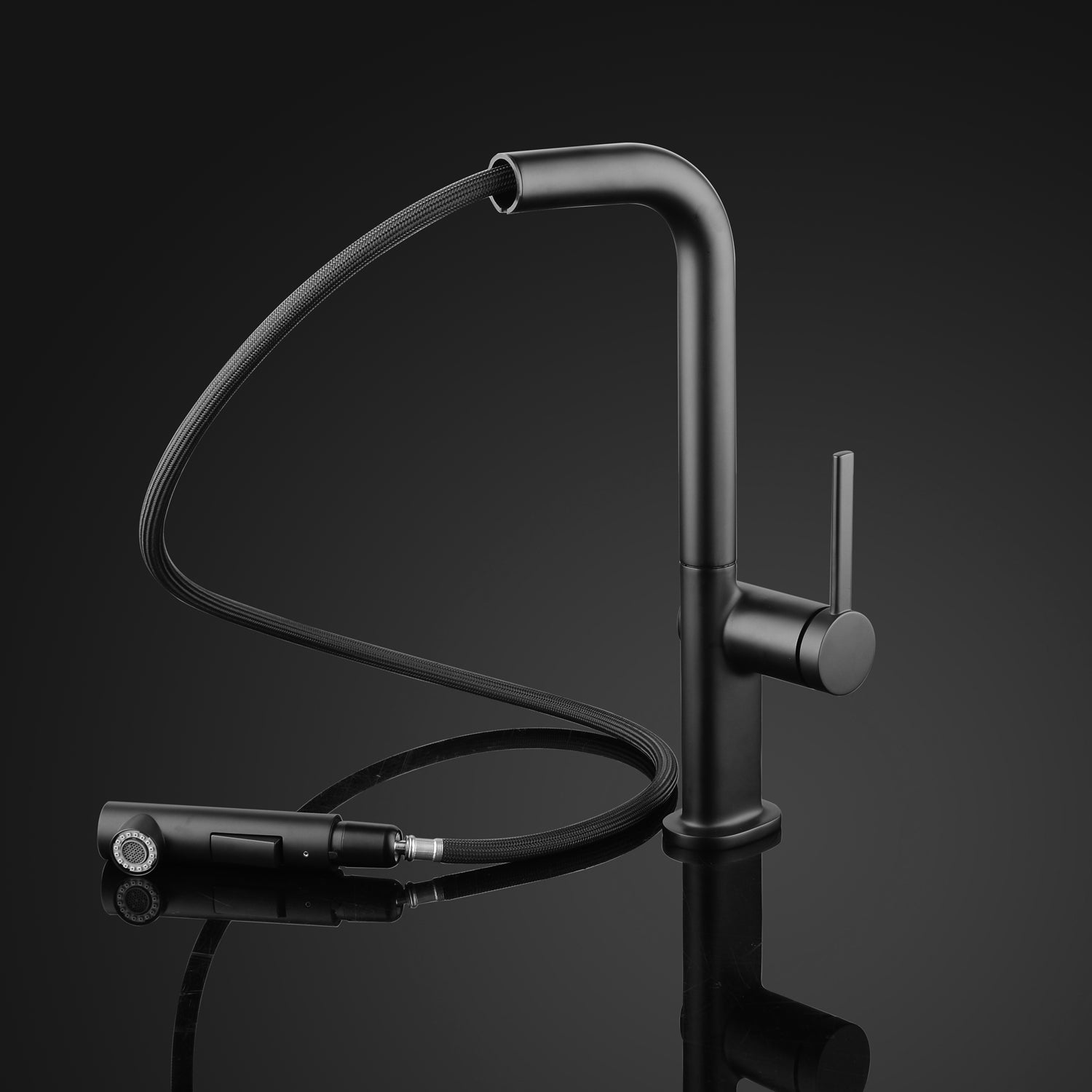 MaestroBath 1.8 GPM Rosa Modern ADA Kitchen Faucet With 2 Jets, Black, Lead-Free Brass, Matt Black, KIT-ROS-BLK