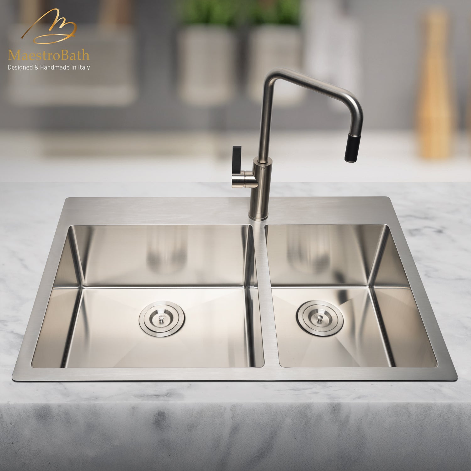MaestroBath 1.8 GPM Luce Mono Shower ADA Kitchen Faucet, Brushed Nickel, Lead-Free Brass, KIT-LUC-BNI