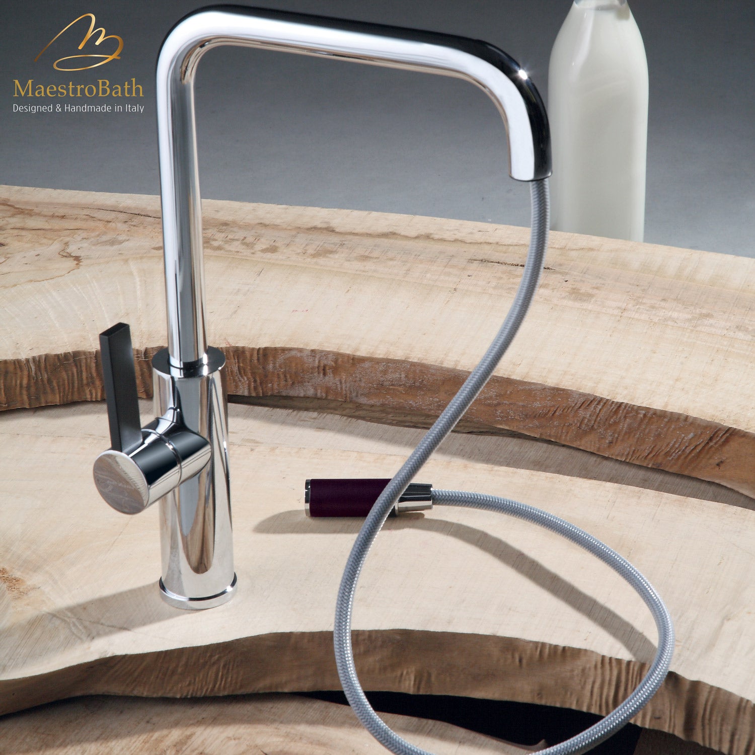 MaestroBath 1.8 GPM Luce Mono Shower ADA Kitchen Faucet, Chrome, Lead-Free Brass, Polished Chrome, KIT-LUC-CHR