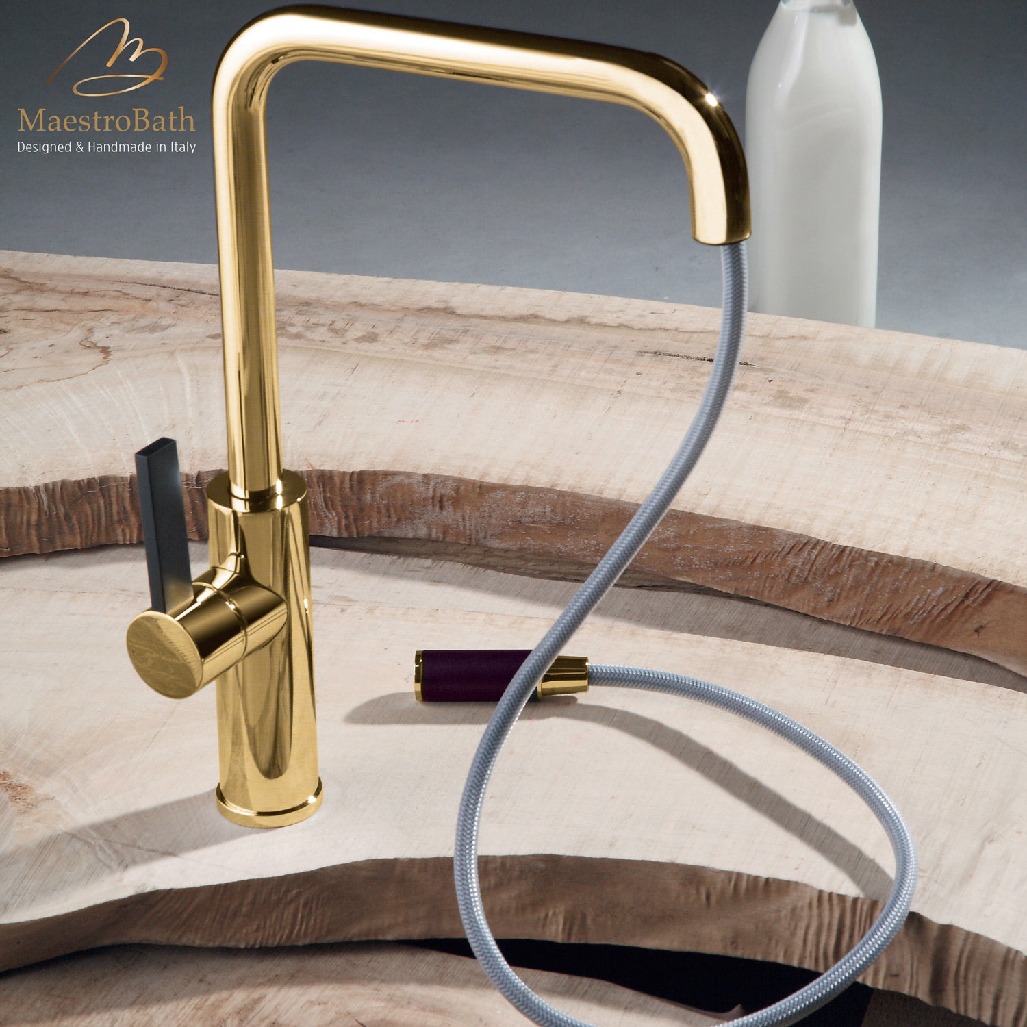 MaestroBath 1.8 GPM Luce Mono Shower ADA Kitchen Faucet, Chrome, Polished Gold, Lead-Free Brass, KIT-LUC-GLD