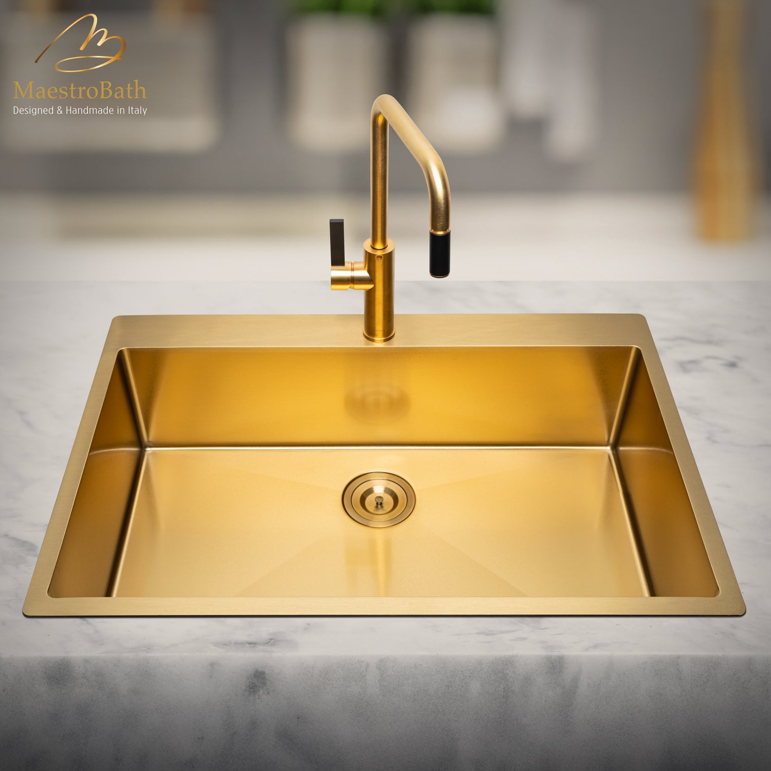 MaestroBath 1.8 GPM Luce Mono Shower ADA Kitchen Faucet, Chrome, Polished Gold, Lead-Free Brass, KIT-LUC-GLD