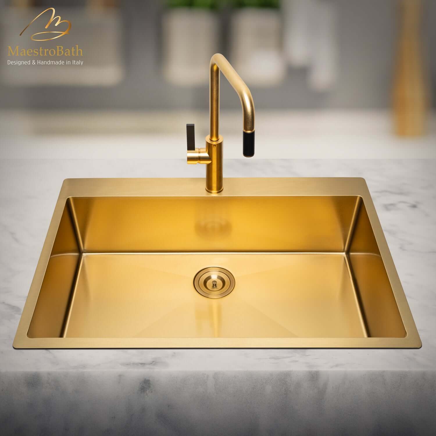 Alternate Image for MaestroBath 1.8 GPM Luce Mono Shower ADA Kitchen Faucet, Chrome, Polished Gold, Lead-Free Brass, KIT-LUC-GLD