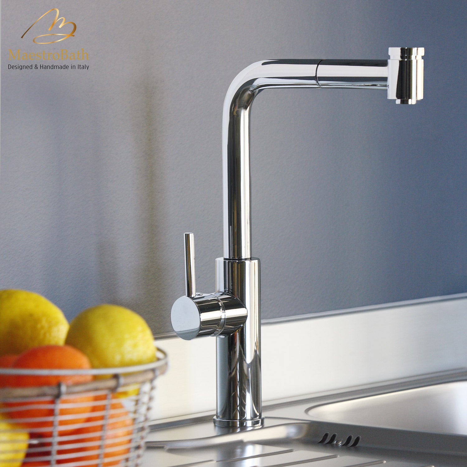 MaestroBath 1.8 GPM Mare Extendable Head ADA Kitchen Faucet, Chrome, Lead-Free Brass, Polished Chrome, KIT-MAR-CHR