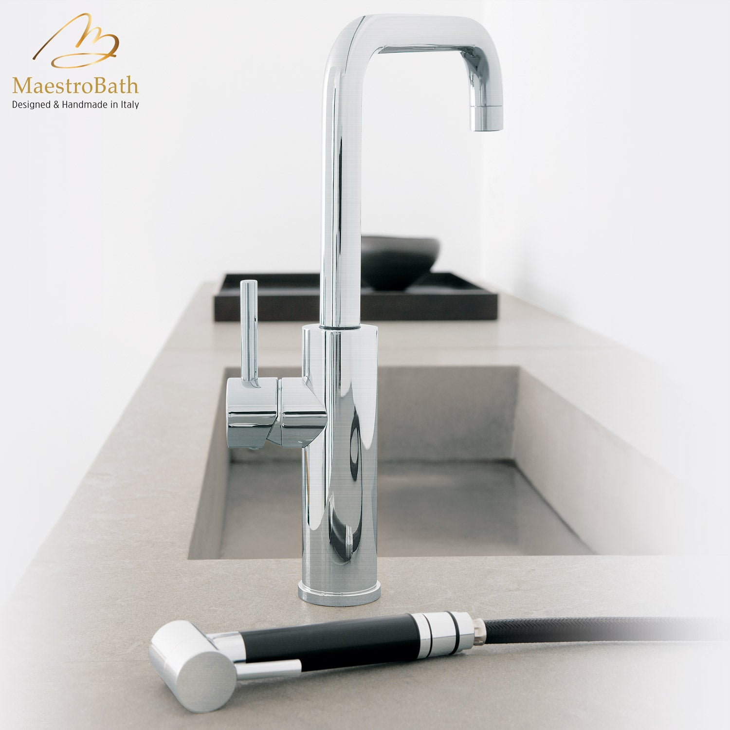 MaestroBath 1.8 GPM Nobile ADA Kitchen Faucet With Side Sprayer, Brushed Nickel, Lead-Free Brass, KIT-NOB-BNI