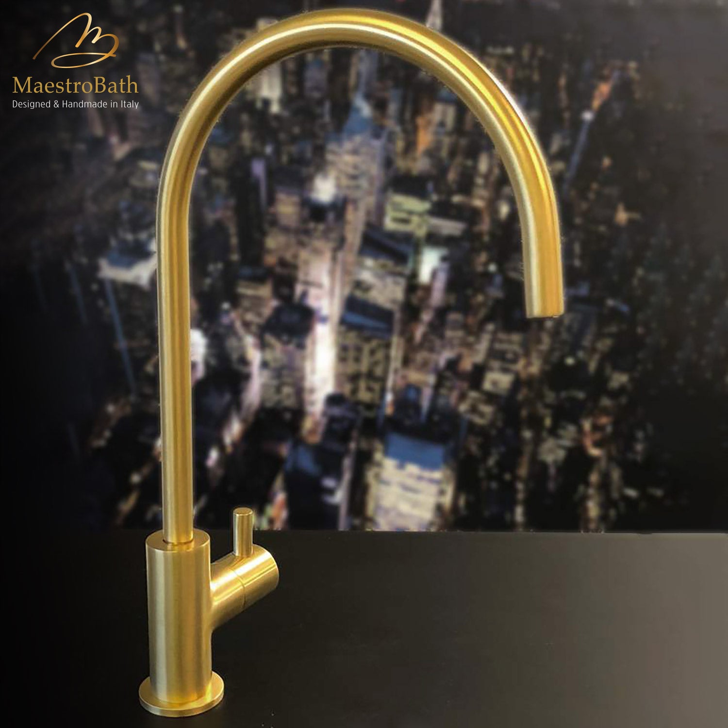 MaestroBath 1.8 GPM Fenice Modern ADA Bar Faucet, Brushed Gold, Lead-Free Brass, KIT-FEN-BGL