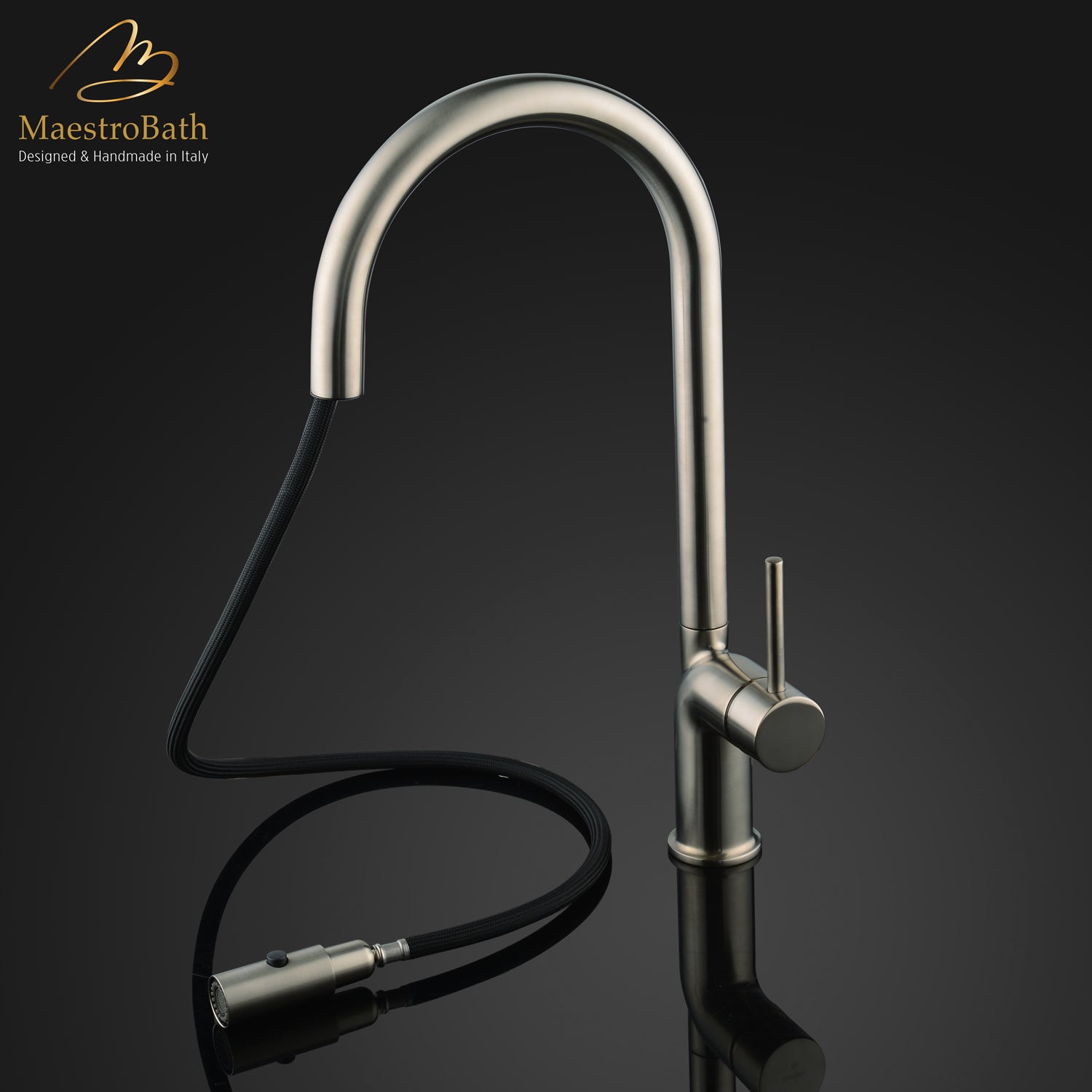 MaestroBath 1.8 GPM Aura Modern ADA Kitchen Faucet With 2 Jets, Brushed Nickel, Lead-Free Brass, KIT-AUR-BNI