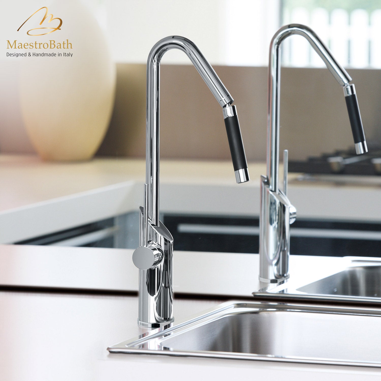 MaestroBath 1.8 GPM Serpente Designer ADA Kitchen Faucet, Chrome, Lead-Free Brass, Polished Chrome, KIT-SER-CHR