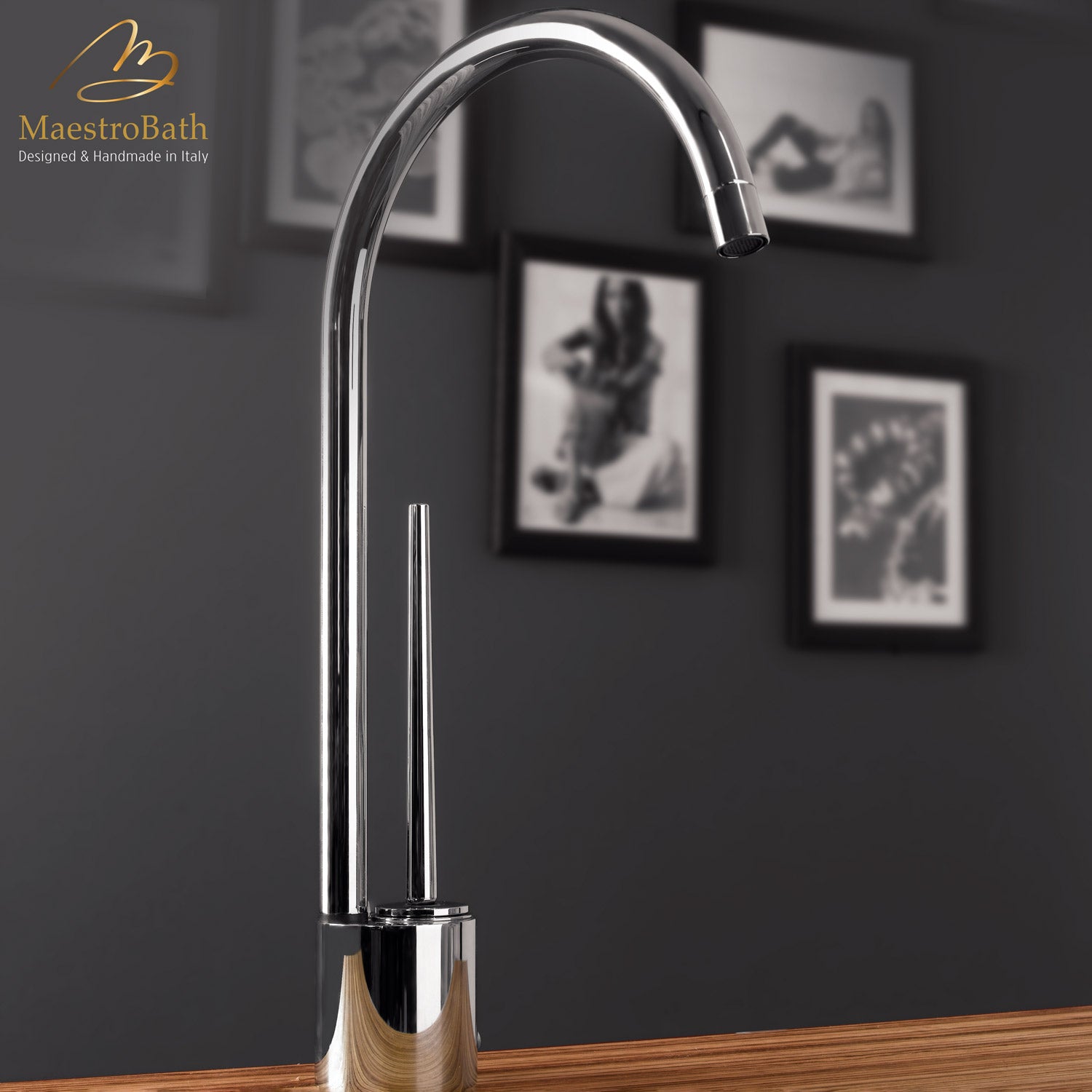 MaestroBath 1.8 GPM Isola Tropic Mod ADA Kitchen Faucet, Chrome, Lead-Free Brass, Polished Chrome, KIT-ISO-CHR