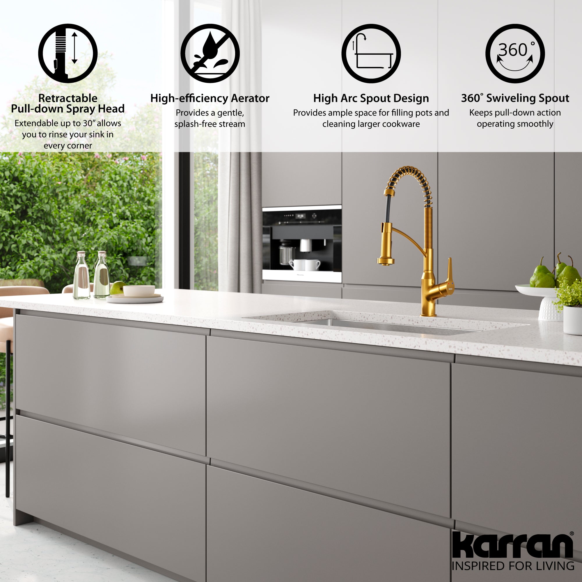 Alternate Image for Karran Scottsdale 1.8 GPM Single Lever Handle Lead-free Brass ADA Kitchen Faucet, Pull-Down Kitchen, Gold, KKF210G