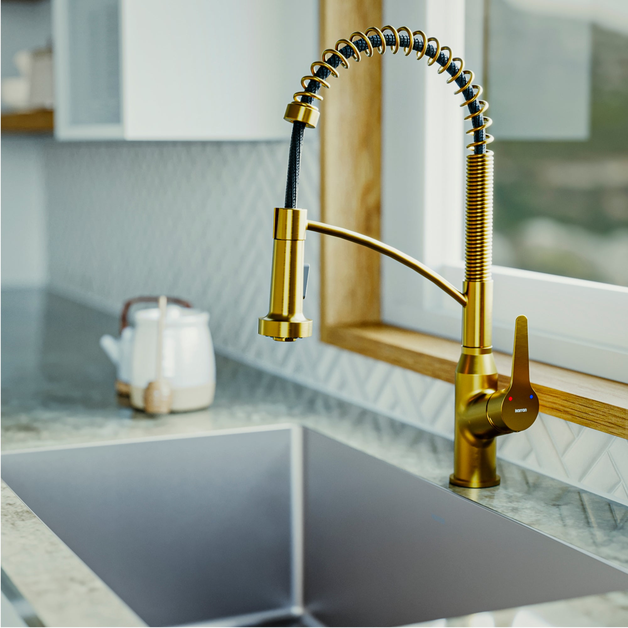 Alternate Image for Karran Scottsdale 1.8 GPM Single Lever Handle Lead-free Brass ADA Kitchen Faucet, Pull-Down Kitchen, Gold, KKF210G