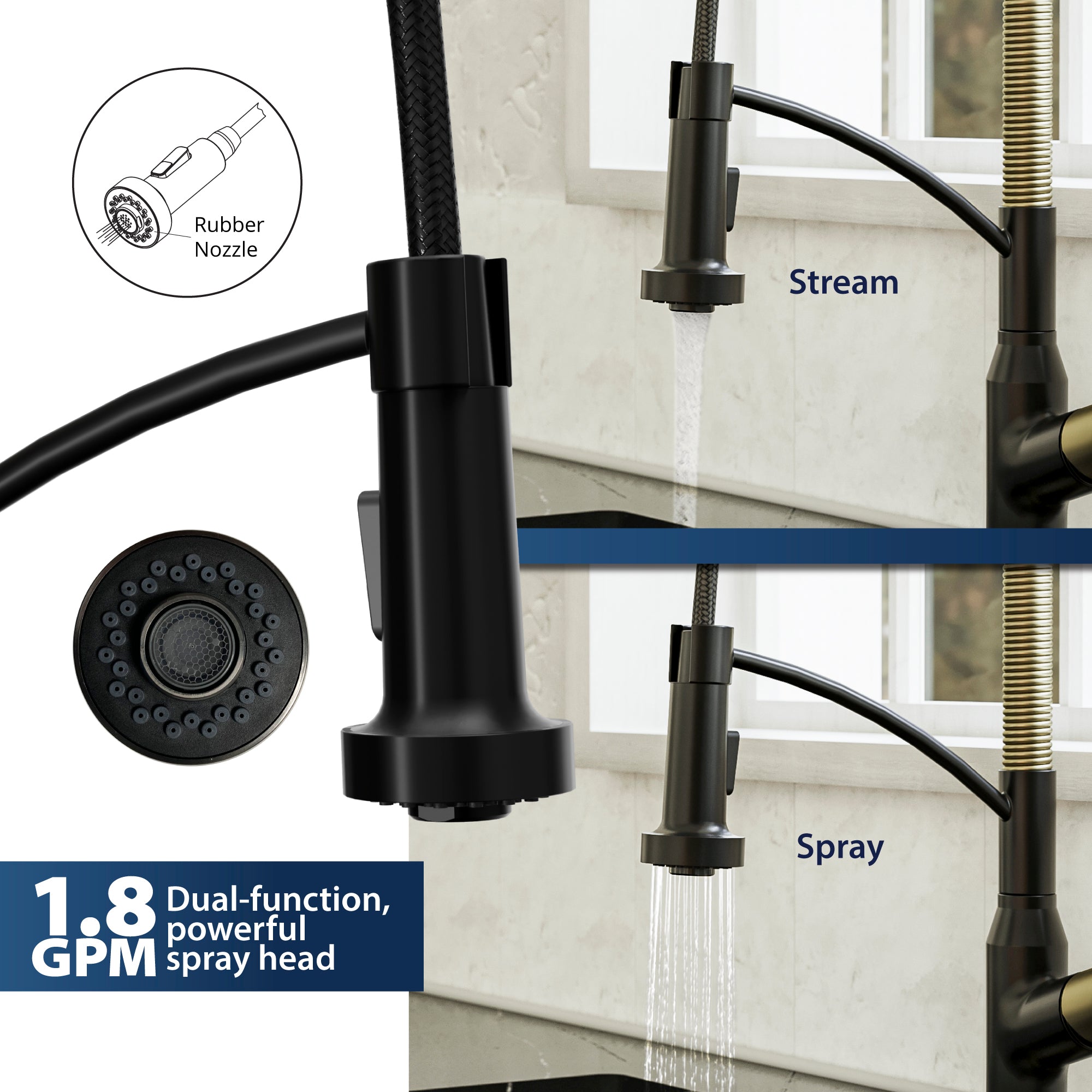 Alternate Image for Karran Scottsdale 1.8 GPM Single Lever Handle Lead-free Brass ADA Kitchen Faucet, Pull-Down, Matte Black & Brushed Gold, KKF210MBBG