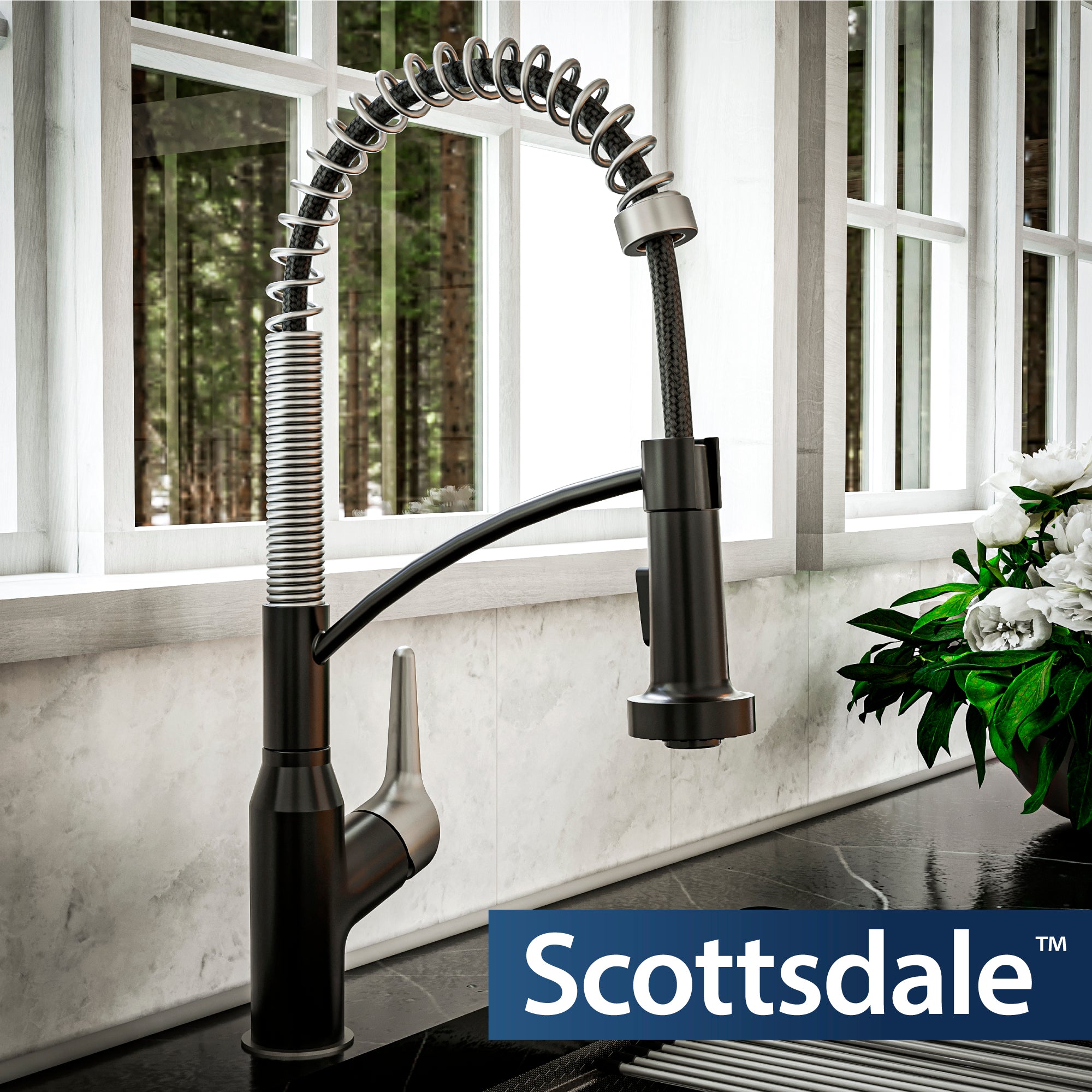 Alternate Image for Karran Scottsdale 1.8 GPM Single Lever Handle Lead-free Brass ADA Kitchen Faucet, Pull-Down, Matte Black & Stainless Steel, KKF210MBSS