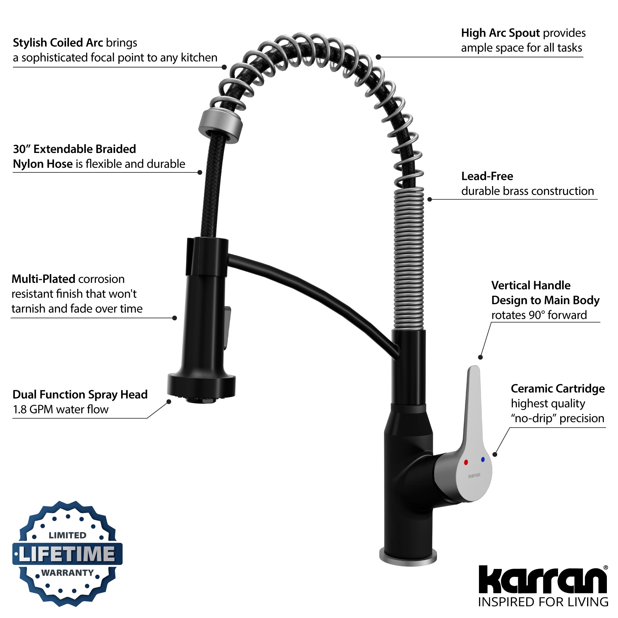 Alternate Image for Karran Scottsdale 1.8 GPM Single Lever Handle Lead-free Brass ADA Kitchen Faucet, Pull-Down, Matte Black & Stainless Steel, KKF210MBSS