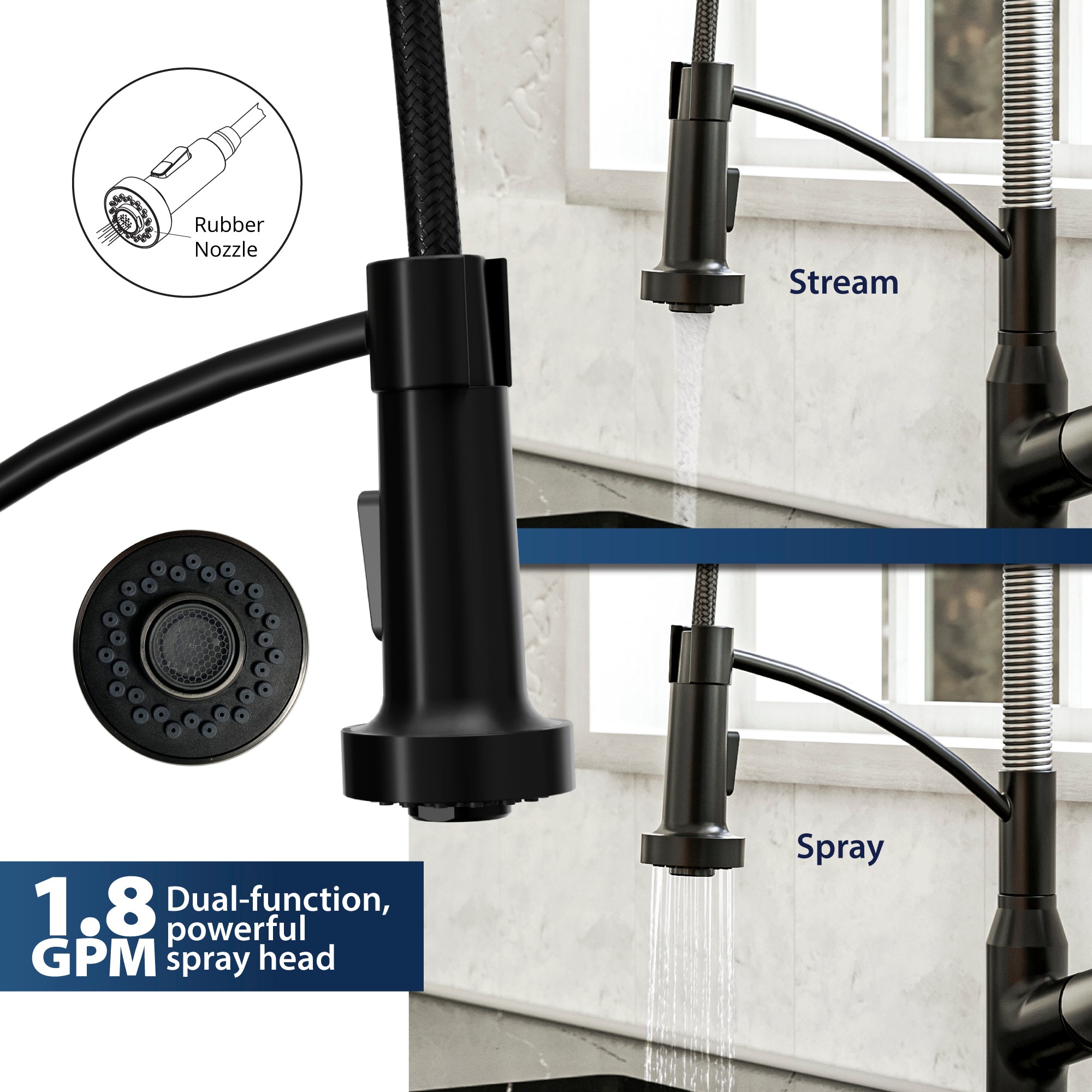 Alternate Image for Karran Scottsdale 1.8 GPM Single Lever Handle Lead-free Brass ADA Kitchen Faucet, Pull-Down, Matte Black & Stainless Steel, KKF210MBSS