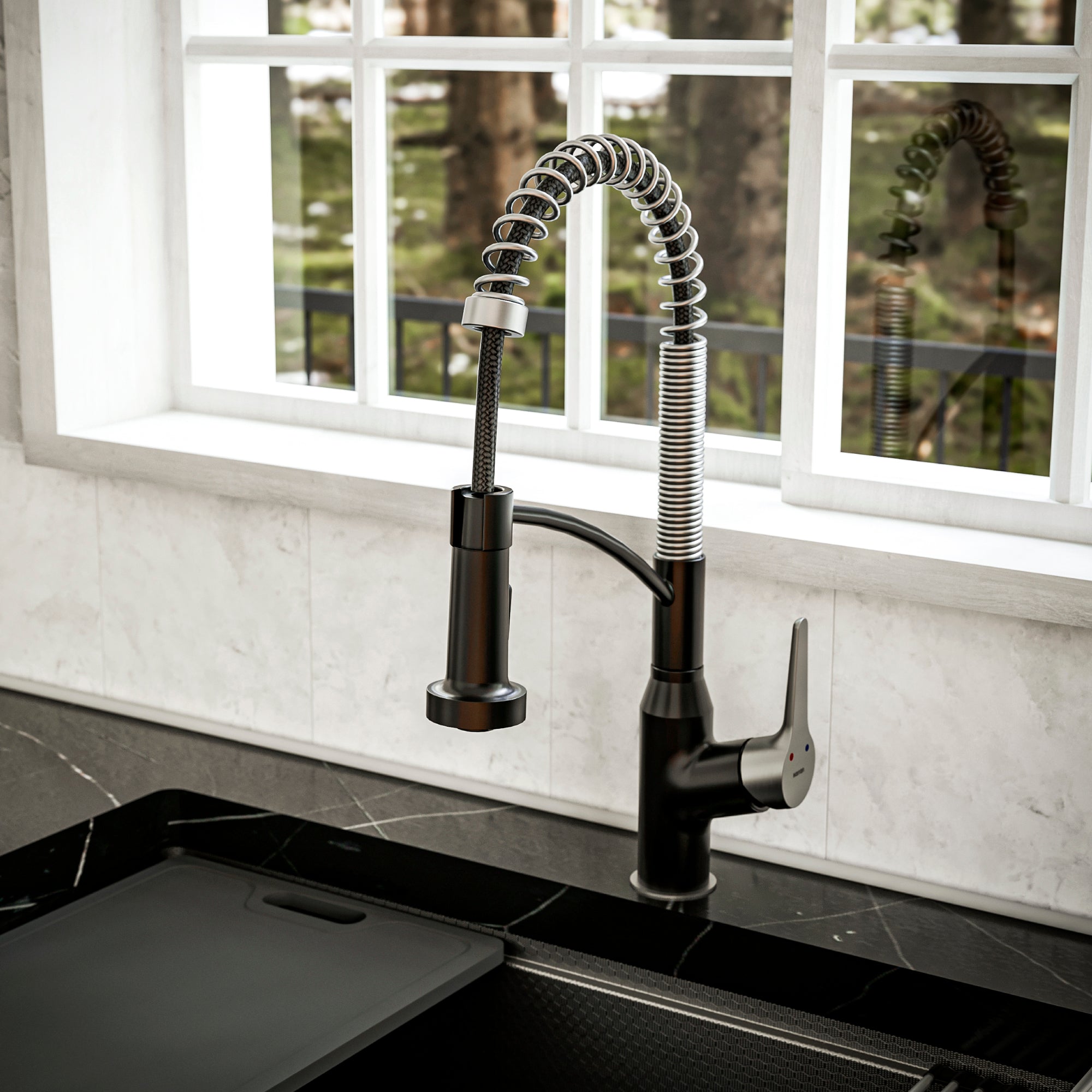 Alternate Image for Karran Scottsdale 1.8 GPM Single Lever Handle Lead-free Brass ADA Kitchen Faucet, Pull-Down, Matte Black & Stainless Steel, KKF210MBSS