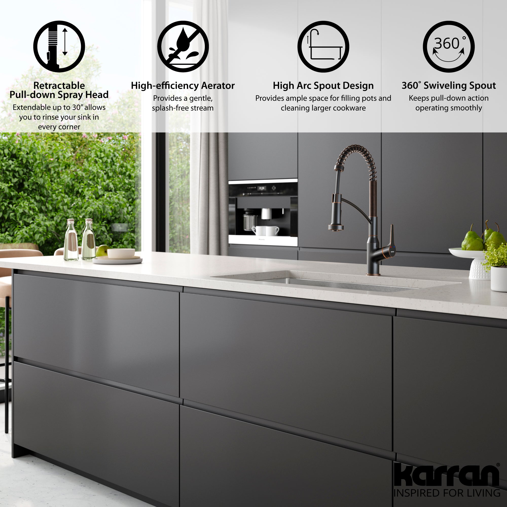 Alternate Image for Karran Scottsdale 1.8 GPM Single Lever Handle Lead-free Brass ADA Kitchen Faucet, Pull-Down Kitchen, Oil Rubbed Bronze, KKF210ORB