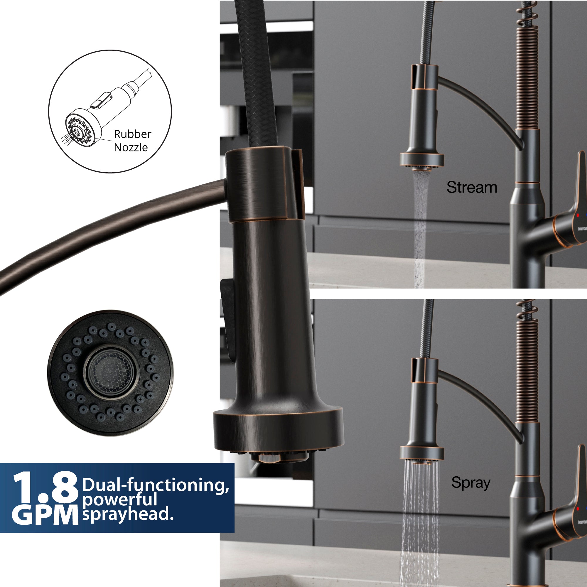 Alternate Image for Karran Scottsdale 1.8 GPM Single Lever Handle Lead-free Brass ADA Kitchen Faucet, Pull-Down Kitchen, Oil Rubbed Bronze, KKF210ORB