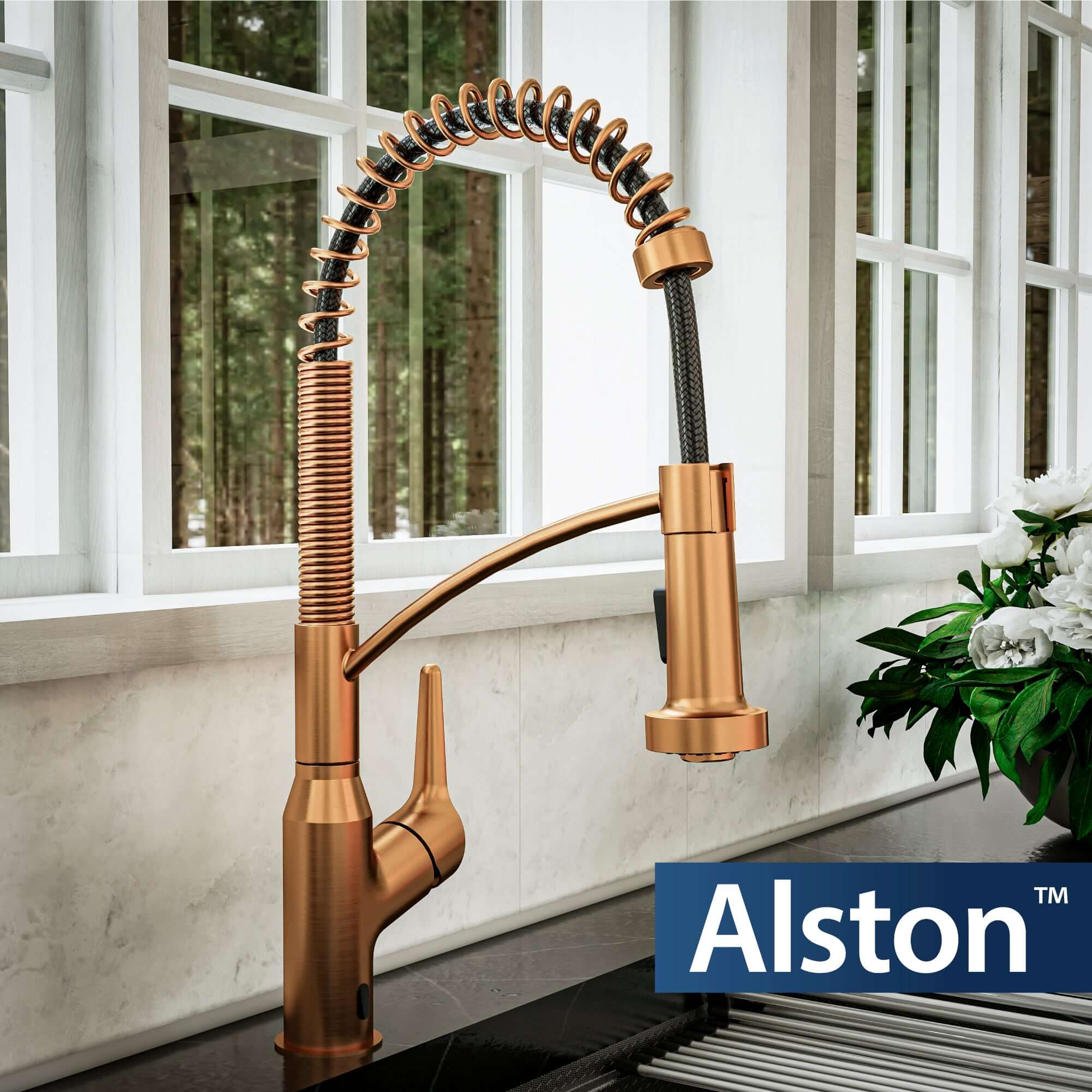 Alternate Image for Karran Alston 1.8 GPM Single Lever Handle Lead-free Brass ADA Touchless Kitchen Faucet, Pull-Down, Brushed Copper, KKF215BC