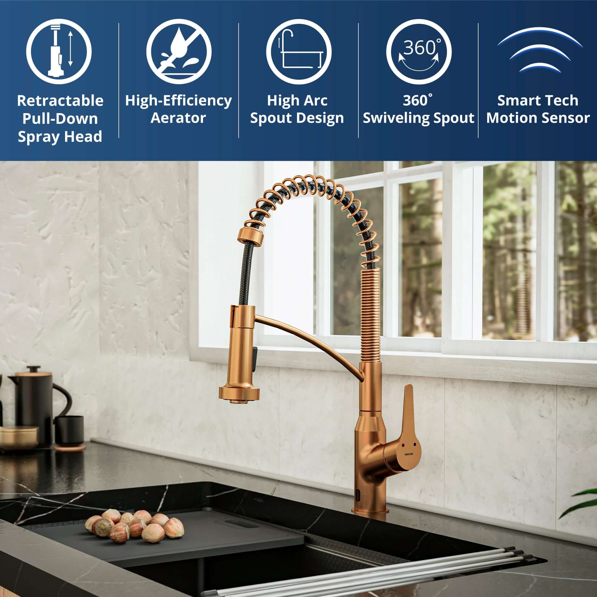 Alternate Image for Karran Alston 1.8 GPM Single Lever Handle Lead-free Brass ADA Touchless Kitchen Faucet, Pull-Down, Brushed Copper, KKF215BC