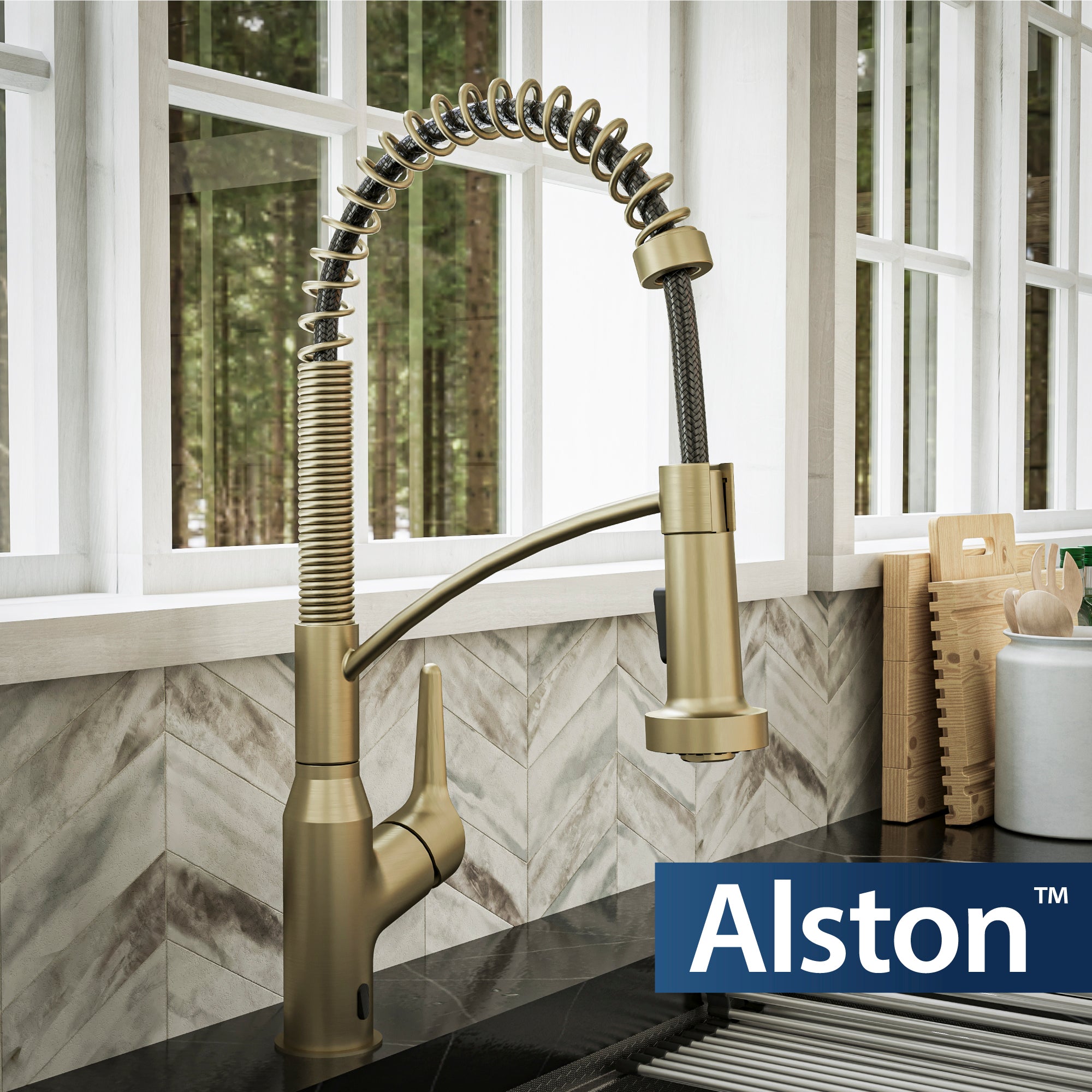 Alternate Image for Karran Alston 1.8 GPM Single Lever Handle Lead-free Brass ADA Touchless Kitchen Faucet, Pull-Down, Brushed Gold, KKF215BG