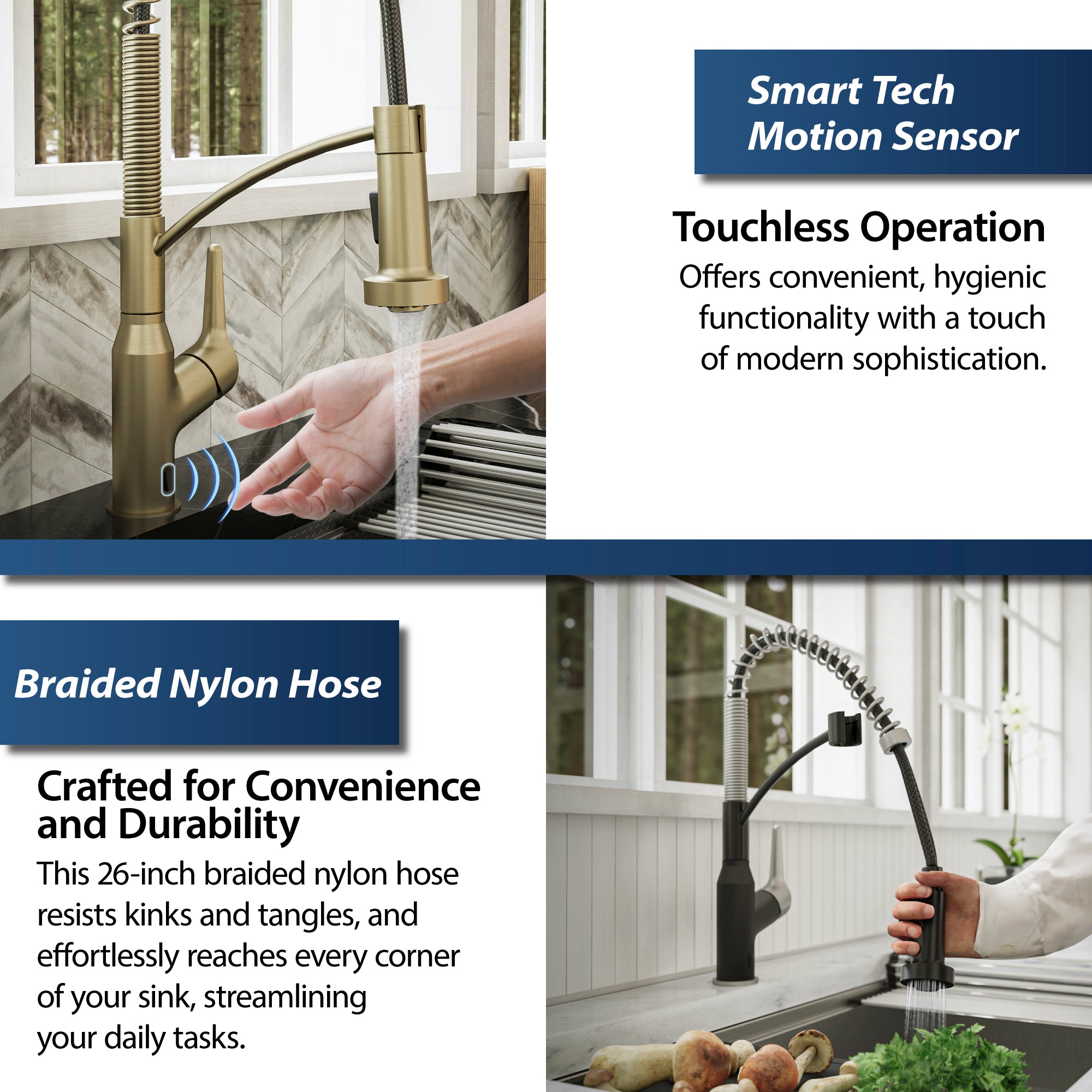 Alternate Image for Karran Alston 1.8 GPM Single Lever Handle Lead-free Brass ADA Touchless Kitchen Faucet, Pull-Down, Brushed Gold, KKF215BG