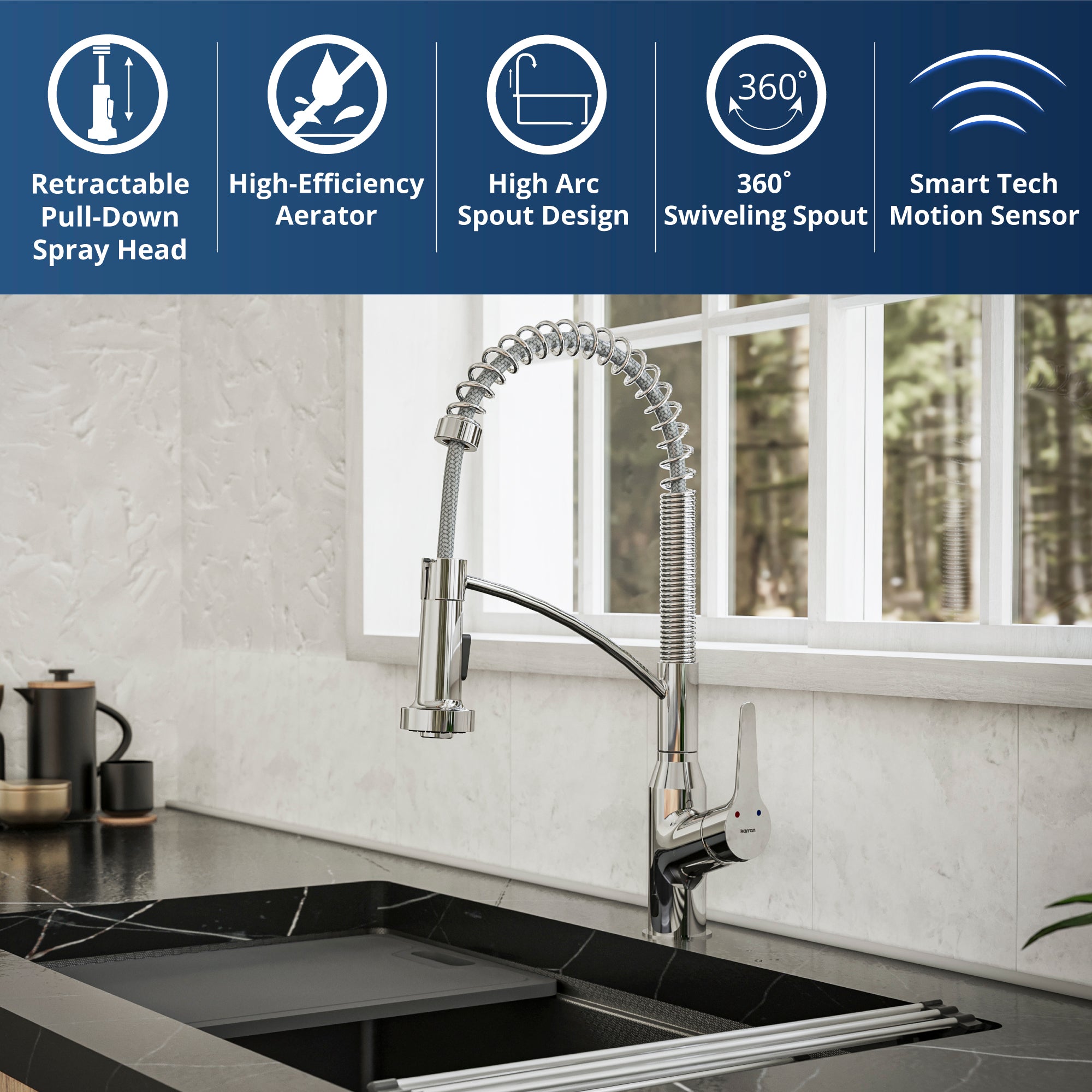Alternate Image for Karran Alston 1.8 GPM Single Lever Handle Lead-free Brass ADA Touchless Kitchen Faucet, Pull-Down, Chrome, KKF215C