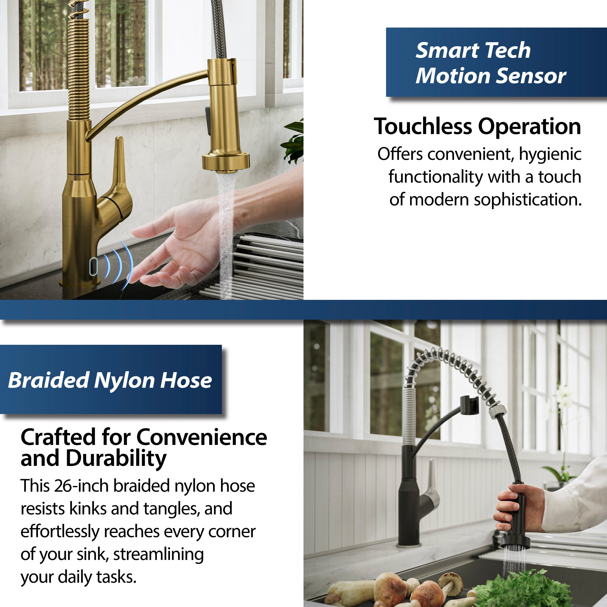 Alternate Image for Karran Alston 1.8 GPM Single Lever Handle Lead-free Brass ADA Touchless Kitchen Faucet, Pull-Down, Gold, KKF215G