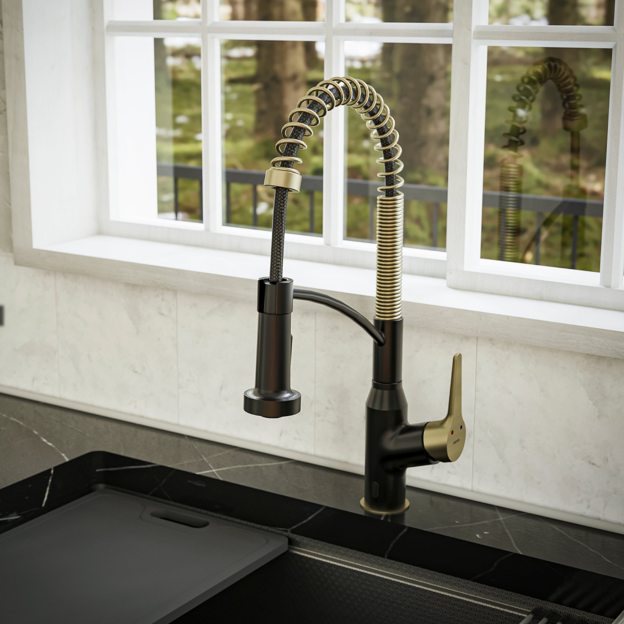 Alternate Image for Karran Alston 1.8 GPM Single Lever Handle Lead-free Brass ADA Touchless Kitchen Faucet, Pull-Down, Matte Black & Brushed Gold, KKF215MBBG