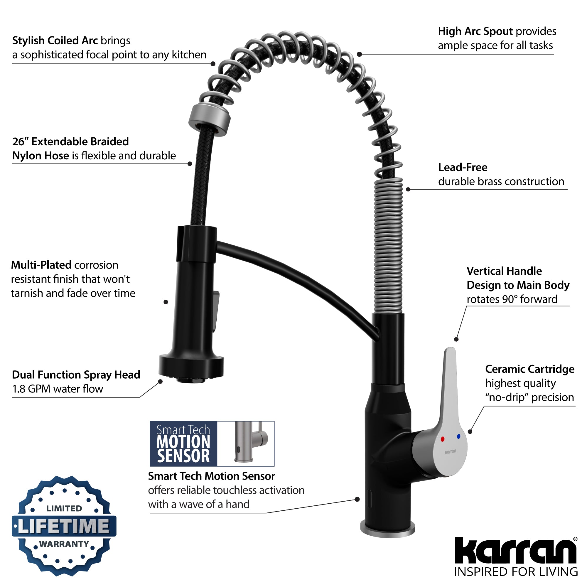 Alternate Image for Karran Alston 1.8 GPM Single Lever Handle Lead-free Brass ADA Touchless Kitchen Faucet, Pull-Down, Matte Black & Stainless Steel, KKF215MBSS