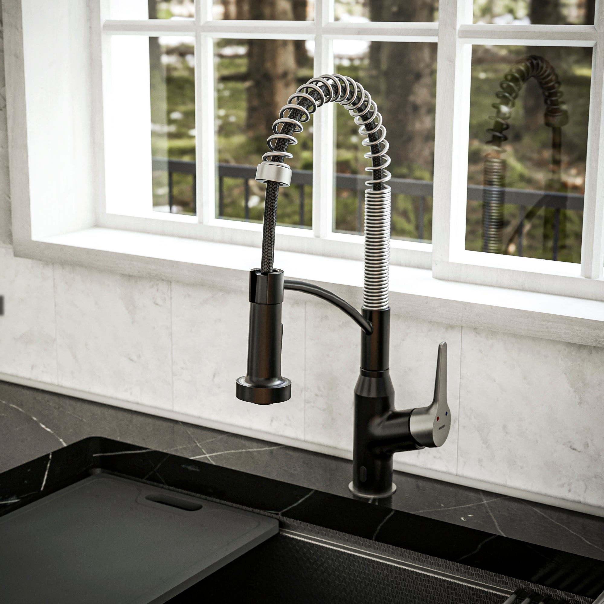 Alternate Image for Karran Alston 1.8 GPM Single Lever Handle Lead-free Brass ADA Touchless Kitchen Faucet, Pull-Down, Matte Black & Stainless Steel, KKF215MBSS