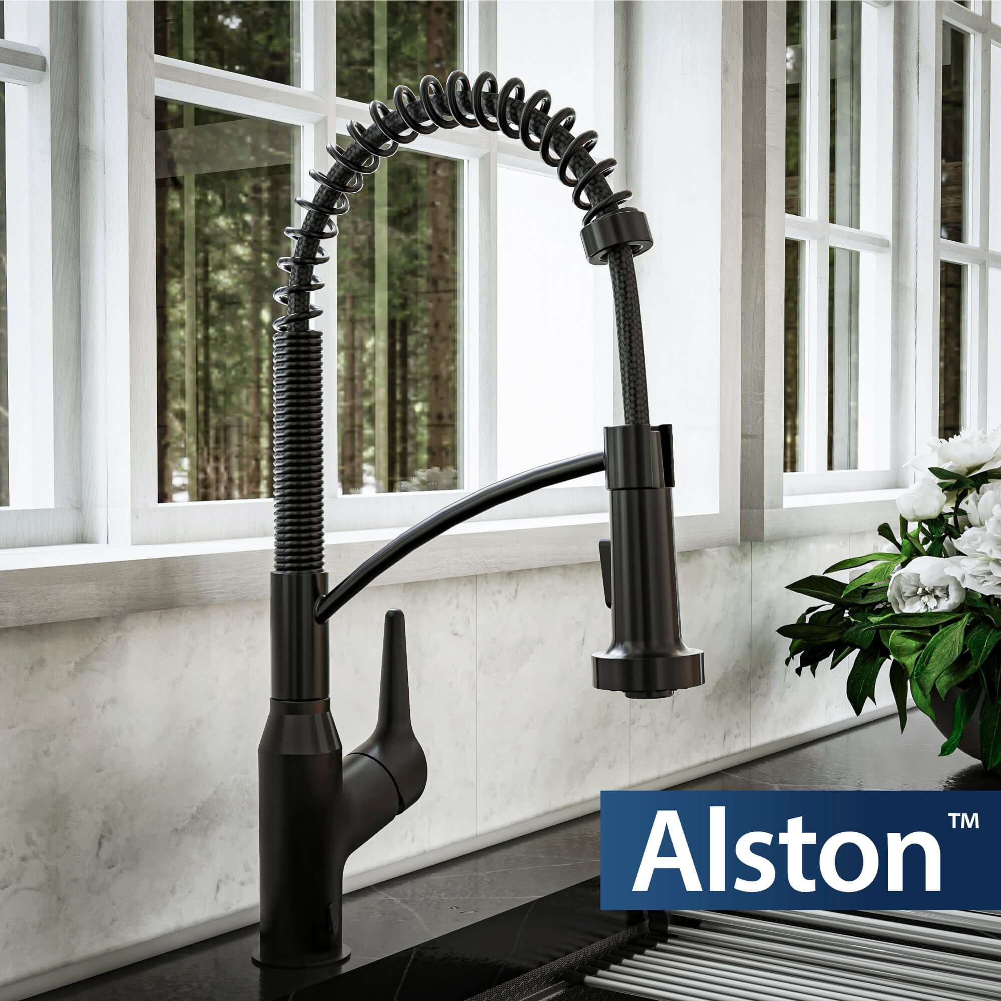 Alternate Image for Karran Alston 1.8 GPM Single Lever Handle Lead-free Brass ADA Touchless Kitchen Faucet, Pull-Down, Matte Black, KKF215MB