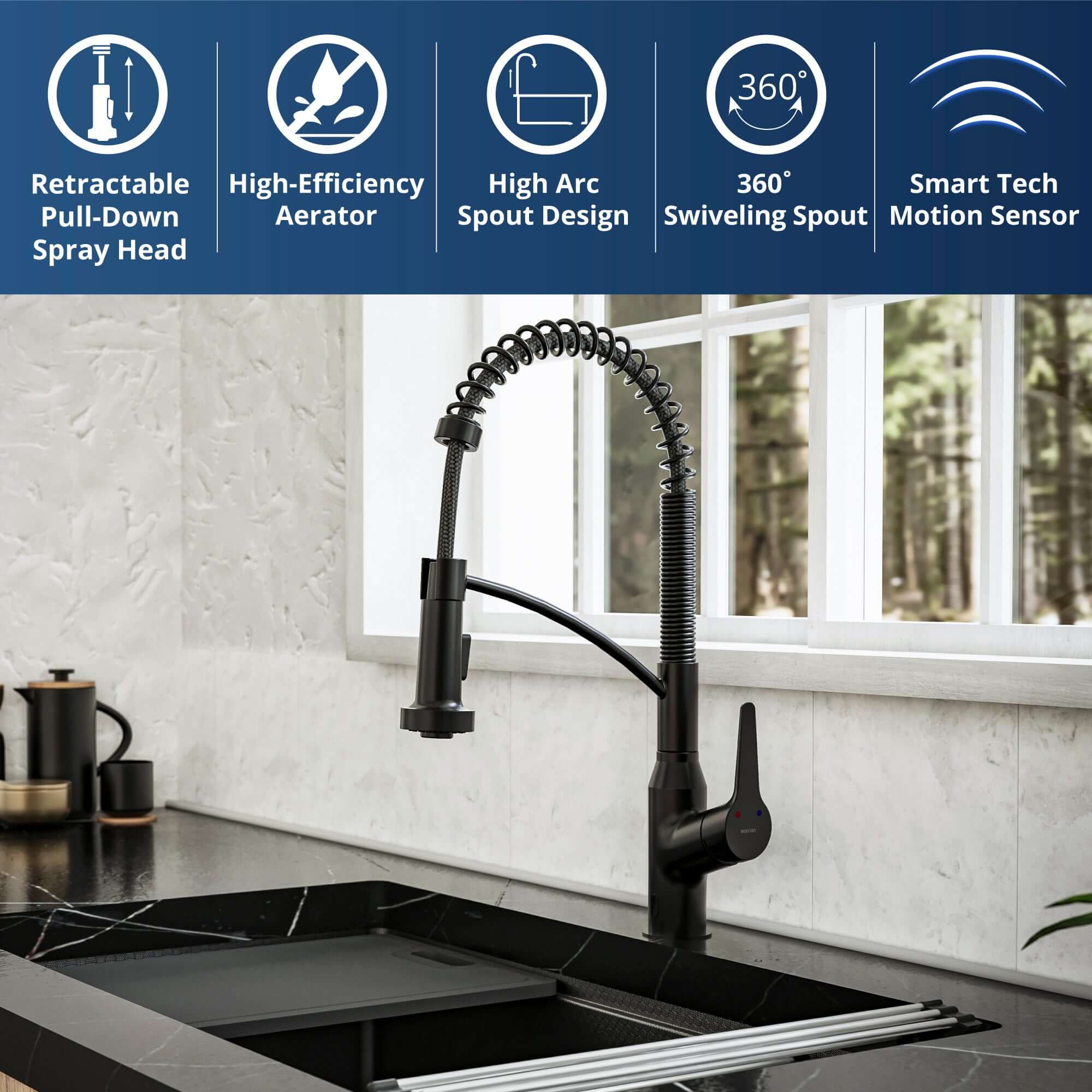 Alternate Image for Karran Alston 1.8 GPM Single Lever Handle Lead-free Brass ADA Touchless Kitchen Faucet, Pull-Down, Matte Black, KKF215MB