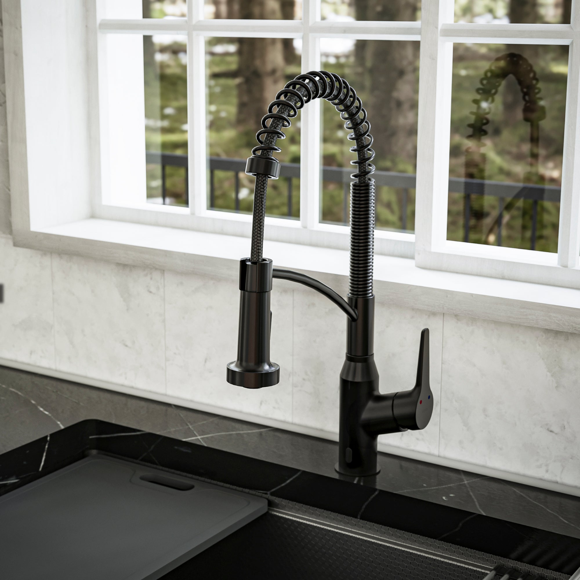 Alternate Image for Karran Alston 1.8 GPM Single Lever Handle Lead-free Brass ADA Touchless Kitchen Faucet, Pull-Down, Matte Black, KKF215MB