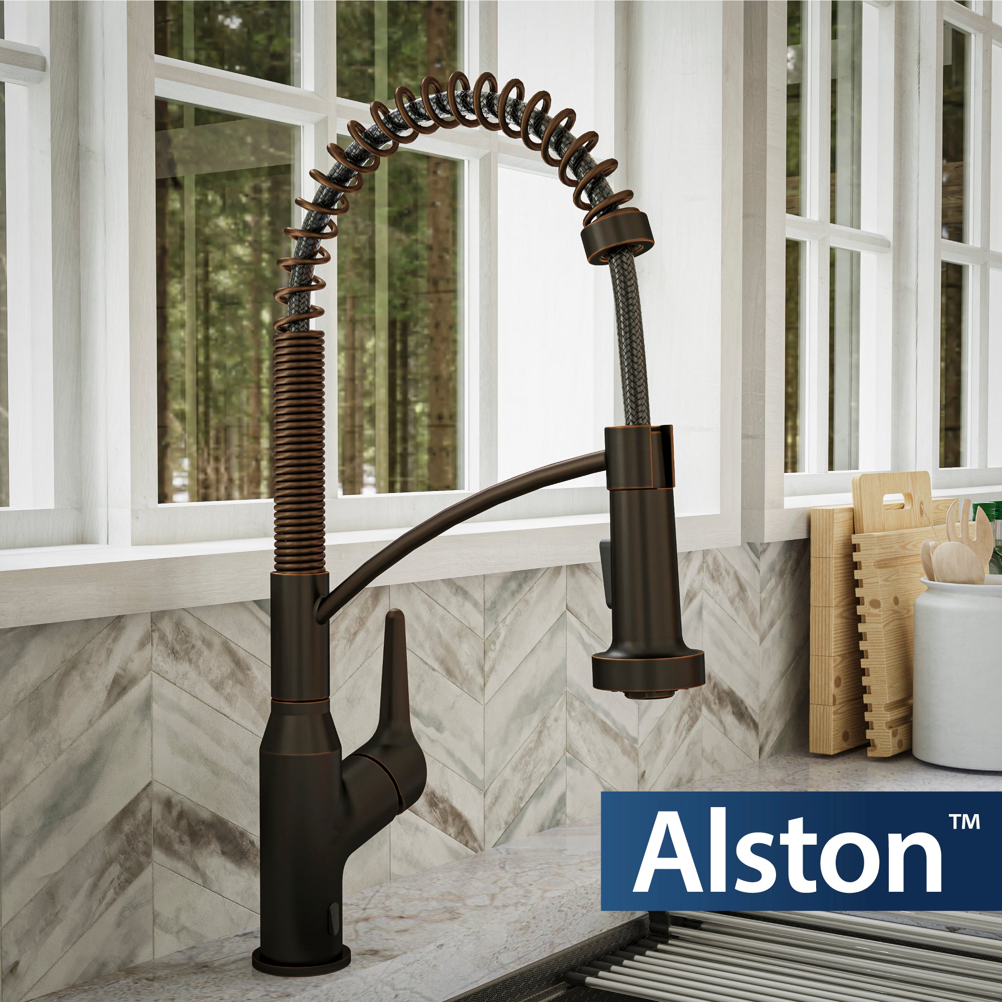 Alternate Image for Karran Alston 1.8 GPM Single Lever Handle Lead-free Brass ADA Touchless Kitchen Faucet, Pull-Down, Oil Rubbed Bronze, KKF215ORB