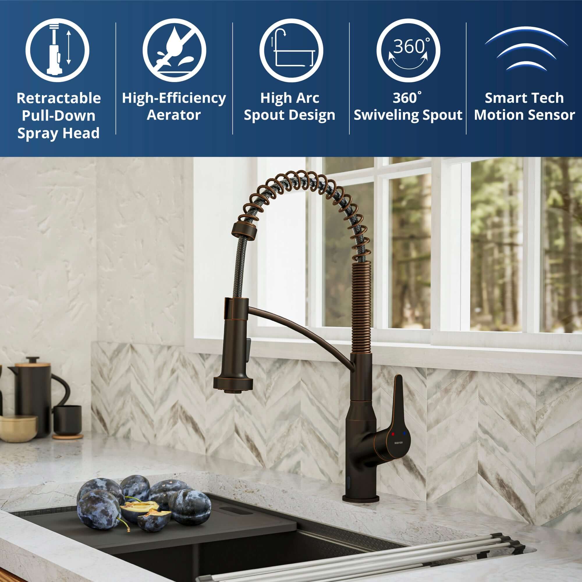 Alternate Image for Karran Alston 1.8 GPM Single Lever Handle Lead-free Brass ADA Touchless Kitchen Faucet, Pull-Down, Oil Rubbed Bronze, KKF215ORB