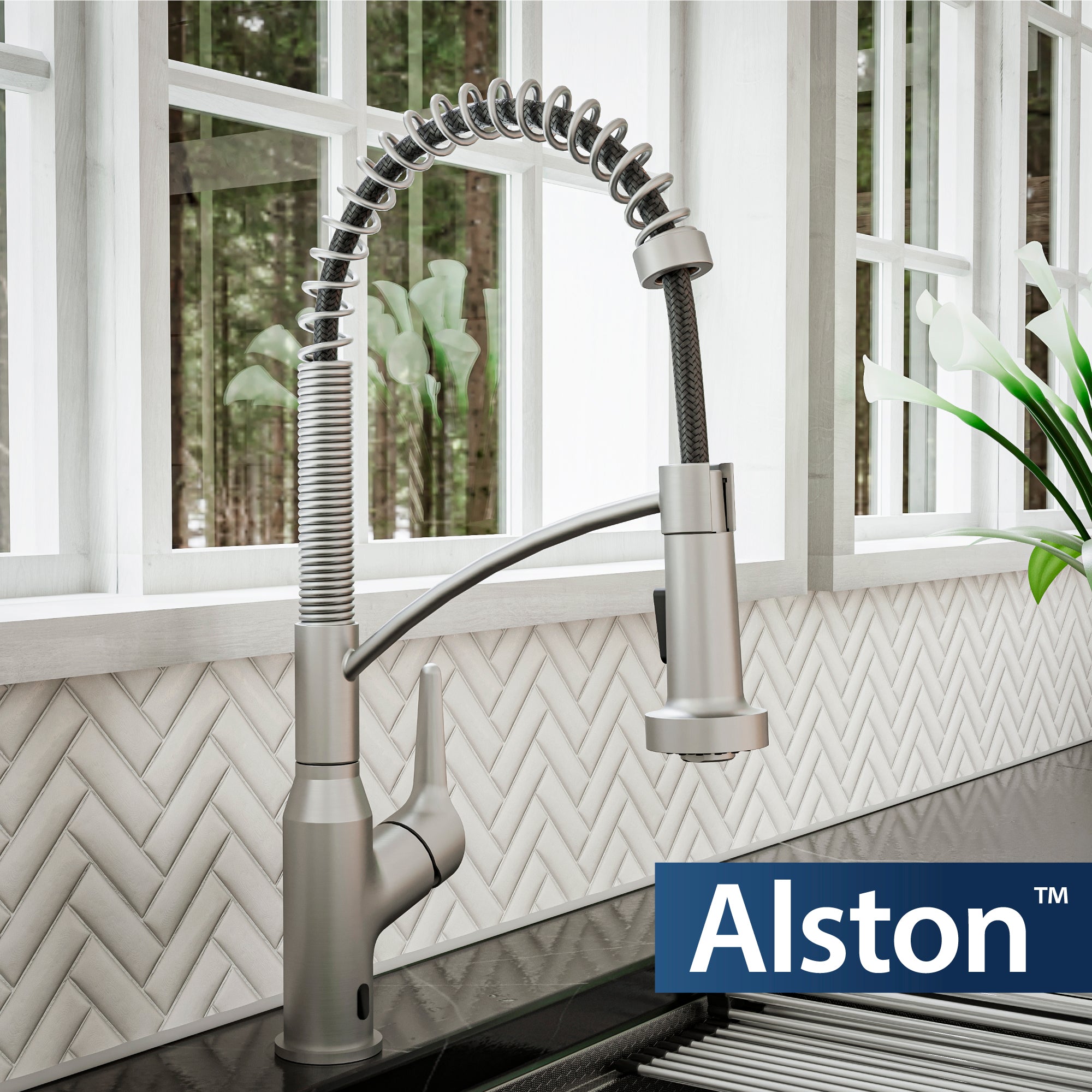 Alternate Image for Karran Alston 1.8 GPM Single Lever Handle Lead-free Brass ADA Touchless Kitchen Faucet, Pull-Down, Oil Rubbed Bronze, KKF215SS