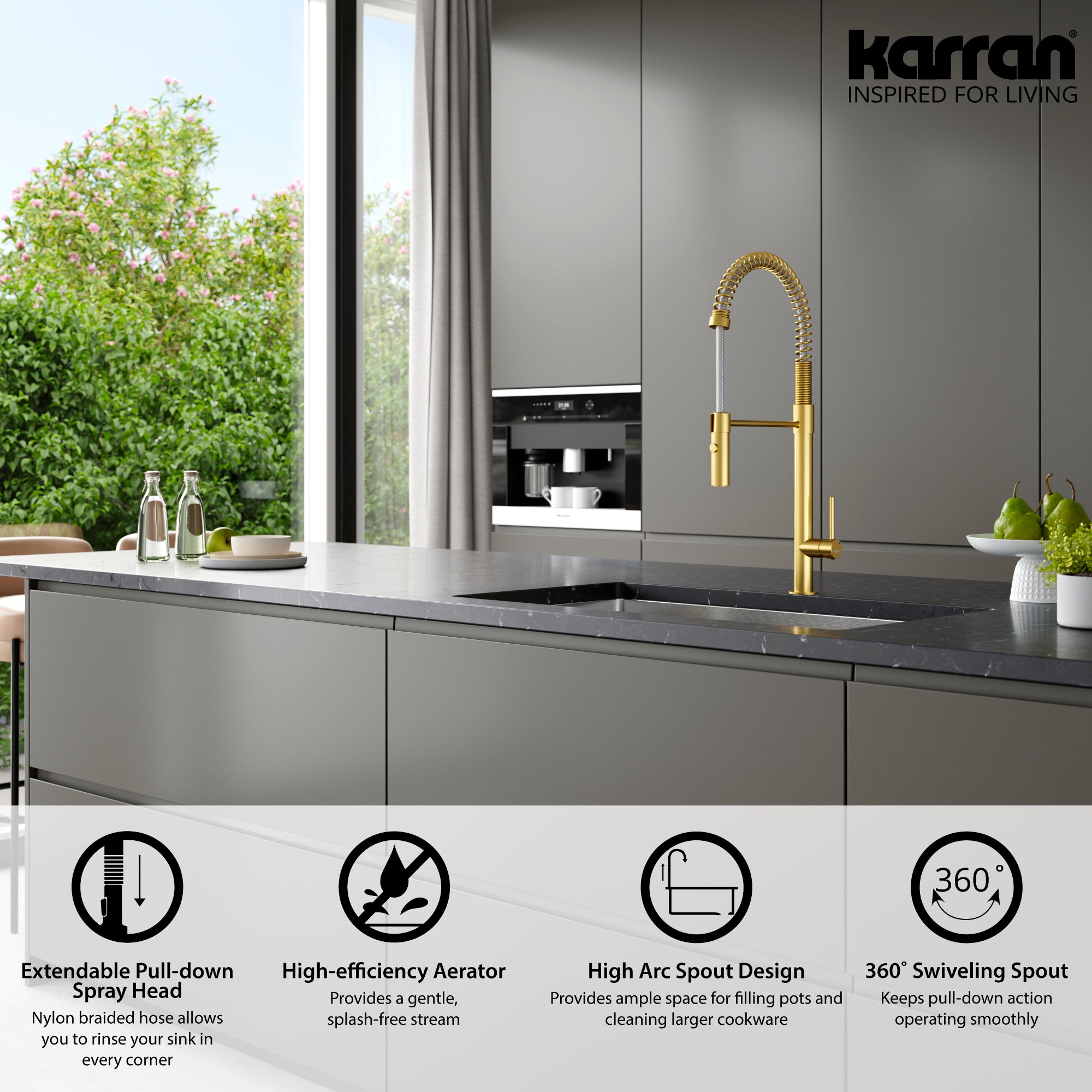 Alternate Image for Karran Bluffton 1.8 GPM Single Lever Handle Lead-free Brass ADA Kitchen Faucet, Pull-Down Kitchen, Brushed Gold, KKF220BG