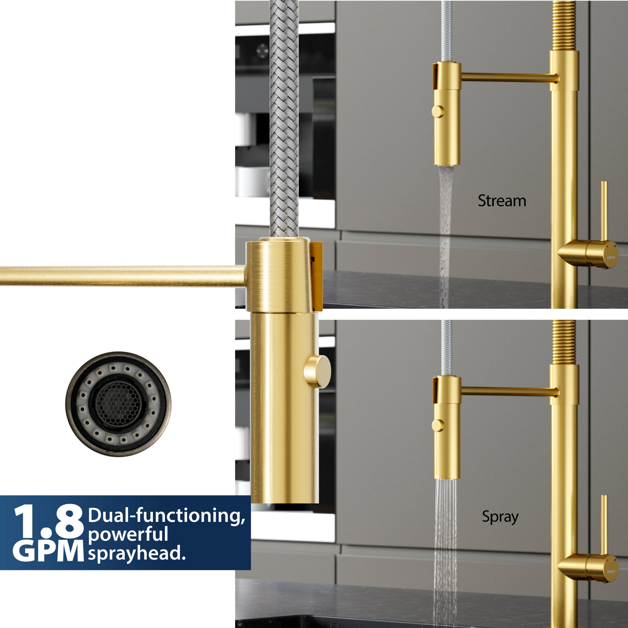 Alternate Image for Karran Bluffton 1.8 GPM Single Lever Handle Lead-free Brass ADA Kitchen Faucet, Pull-Down Kitchen, Brushed Gold, KKF220BG