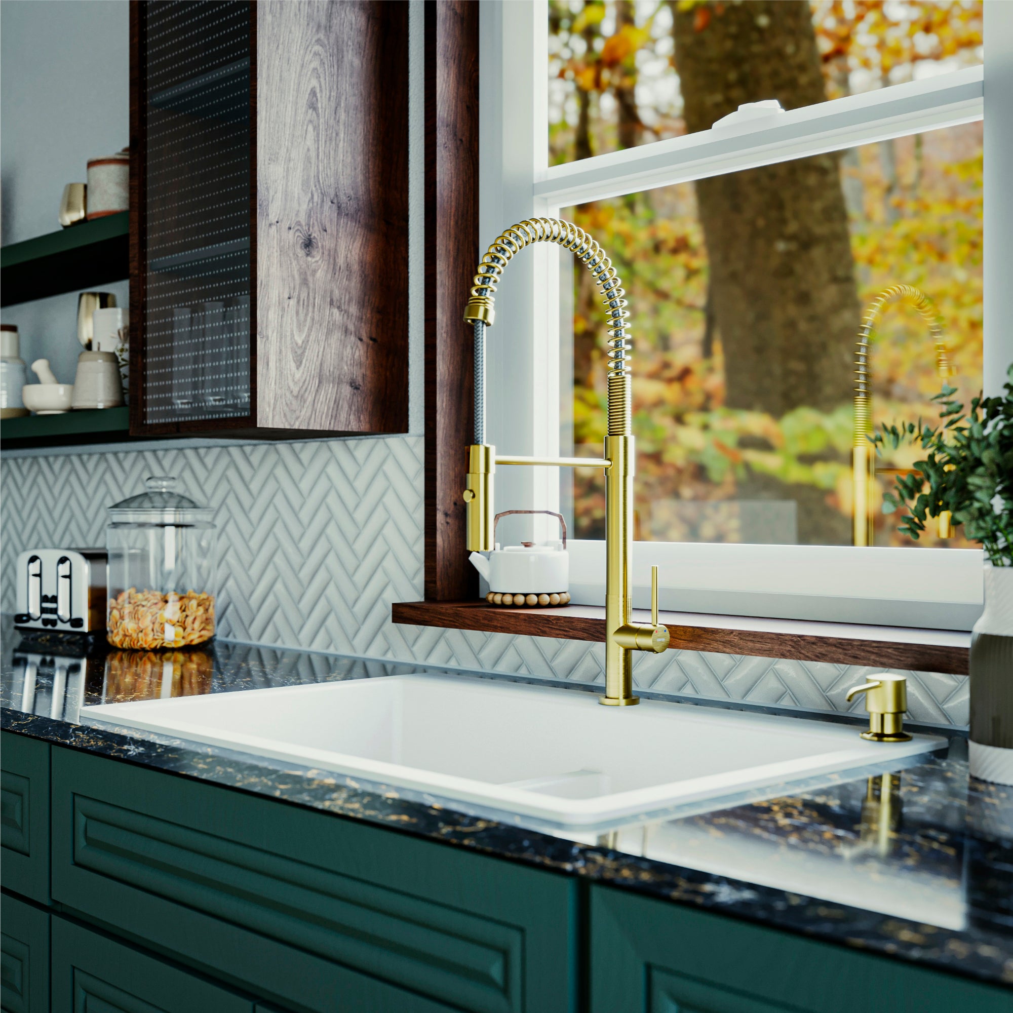 Alternate Image for Karran Bluffton 1.8 GPM Single Lever Handle Lead-free Brass ADA Kitchen Faucet, Pull-Down Kitchen, Brushed Gold, KKF220BG