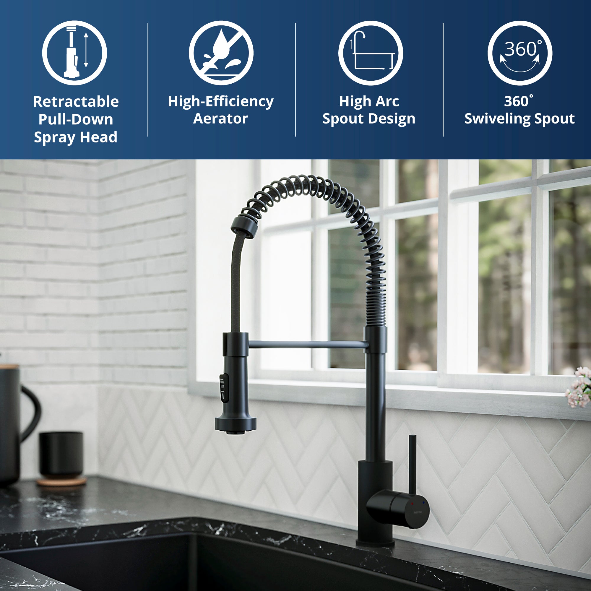 Alternate Image for Karran Kadira 1.8 GPM Single Lever Handle Lead-free Brass ADA Kitchen Faucet, Pull-Down, Matte Black, KKF225MB