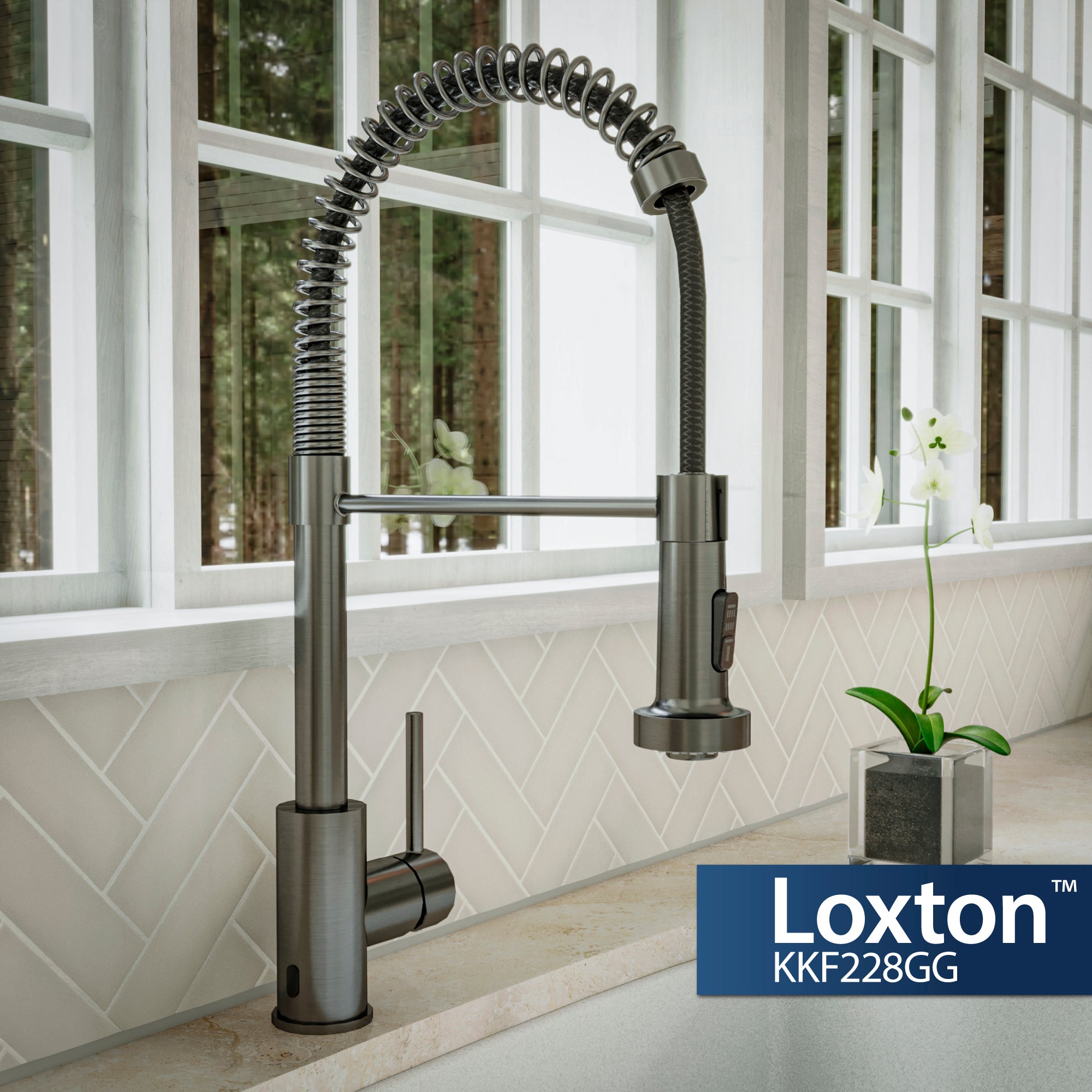 Alternate Image for Karran Loxton 1.8 GPM Single Lever Handle Lead-free Brass ADA Touchless Kitchen Faucet, Pull-Down, Gunmetal Grey, KKF228GG